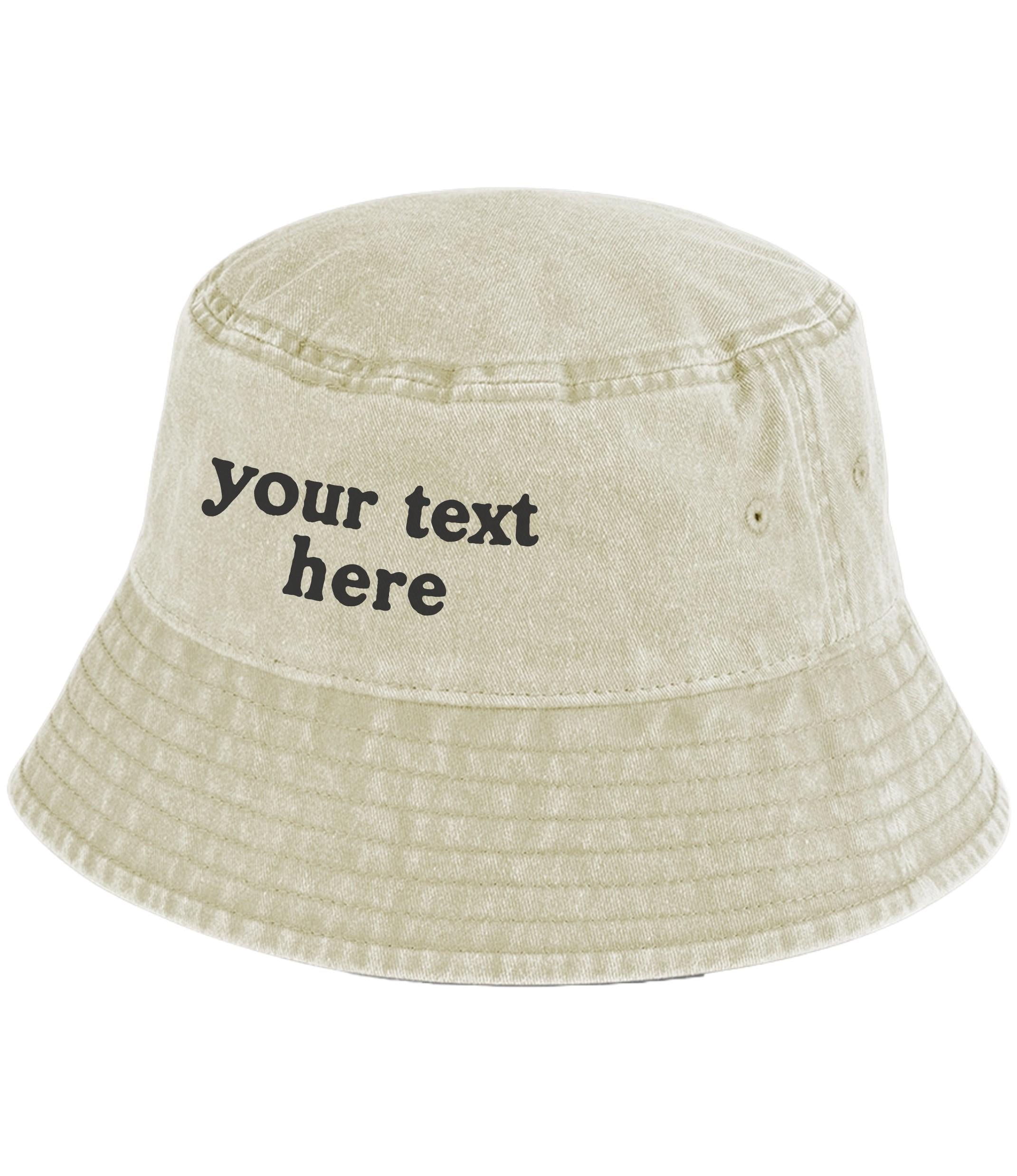 Personalised Vintage Bucket Hat UPF50+ Custom Your Text Design Retro Sun Summer Festival