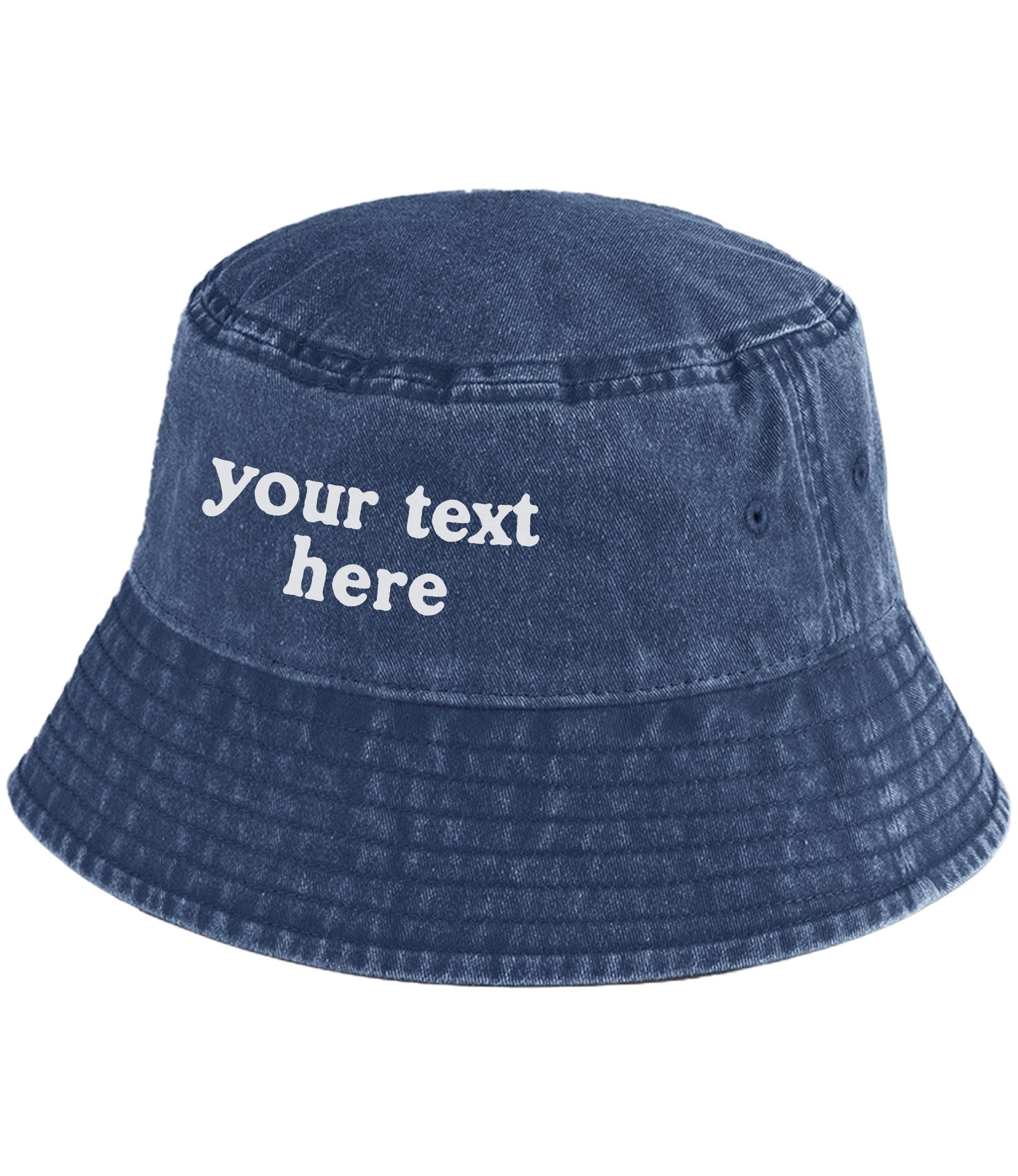 Personalised Vintage Bucket Hat UPF50+ Custom Your Text Design Retro Sun Summer Festival