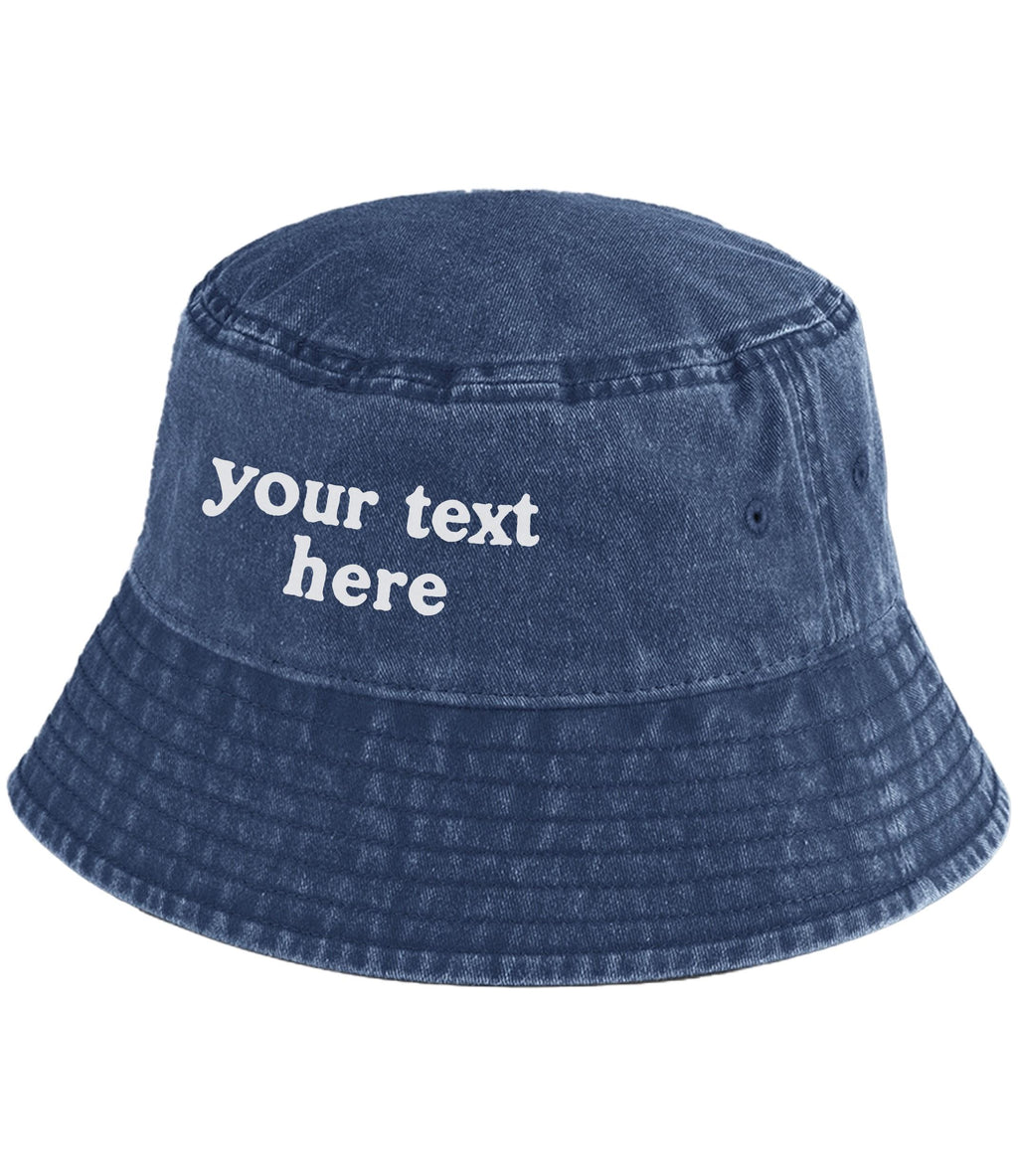 Personalised Vintage Bucket Hat UPF50+ Custom Your Text Design Retro Sun Summer Festival