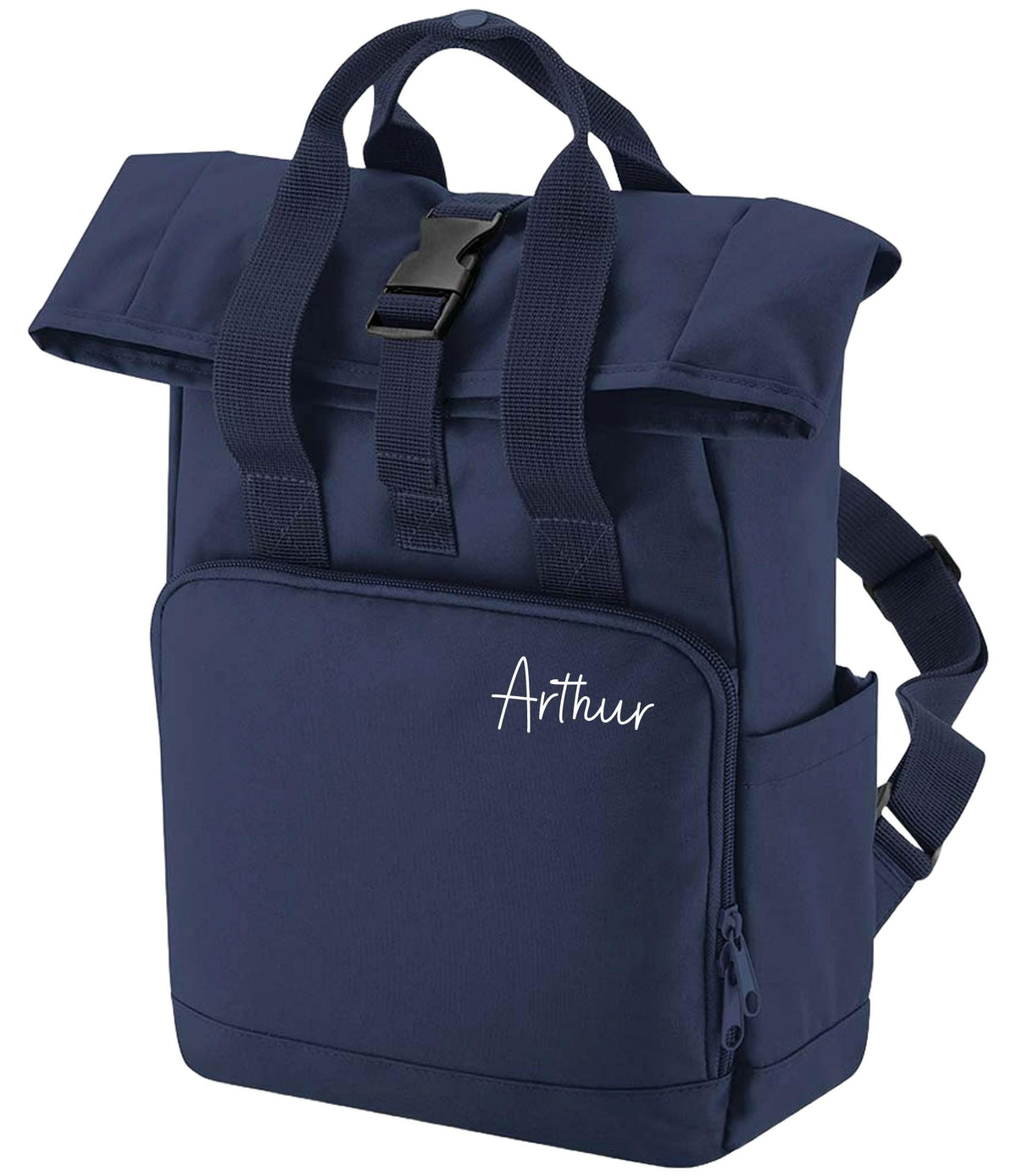 Personalised Name Small Recycled Roll Top Backpack Custom School Rucksack Nursery Bag