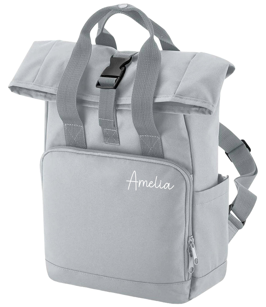 Personalised Name Small Recycled Roll Top Backpack Custom School Rucksack Nursery Bag