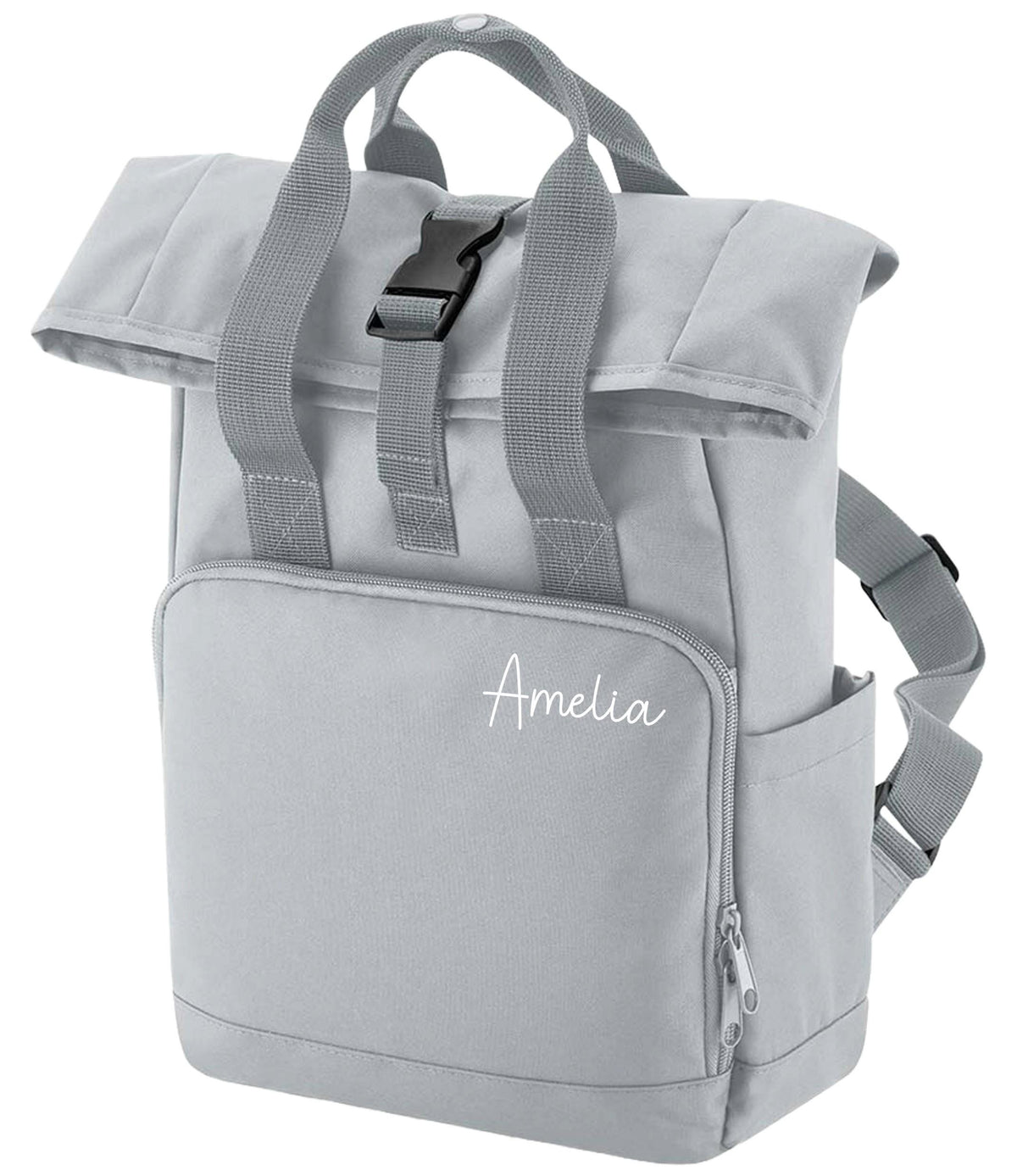 Personalised Name Small Recycled Roll Top Backpack Custom School Rucksack Nursery Bag