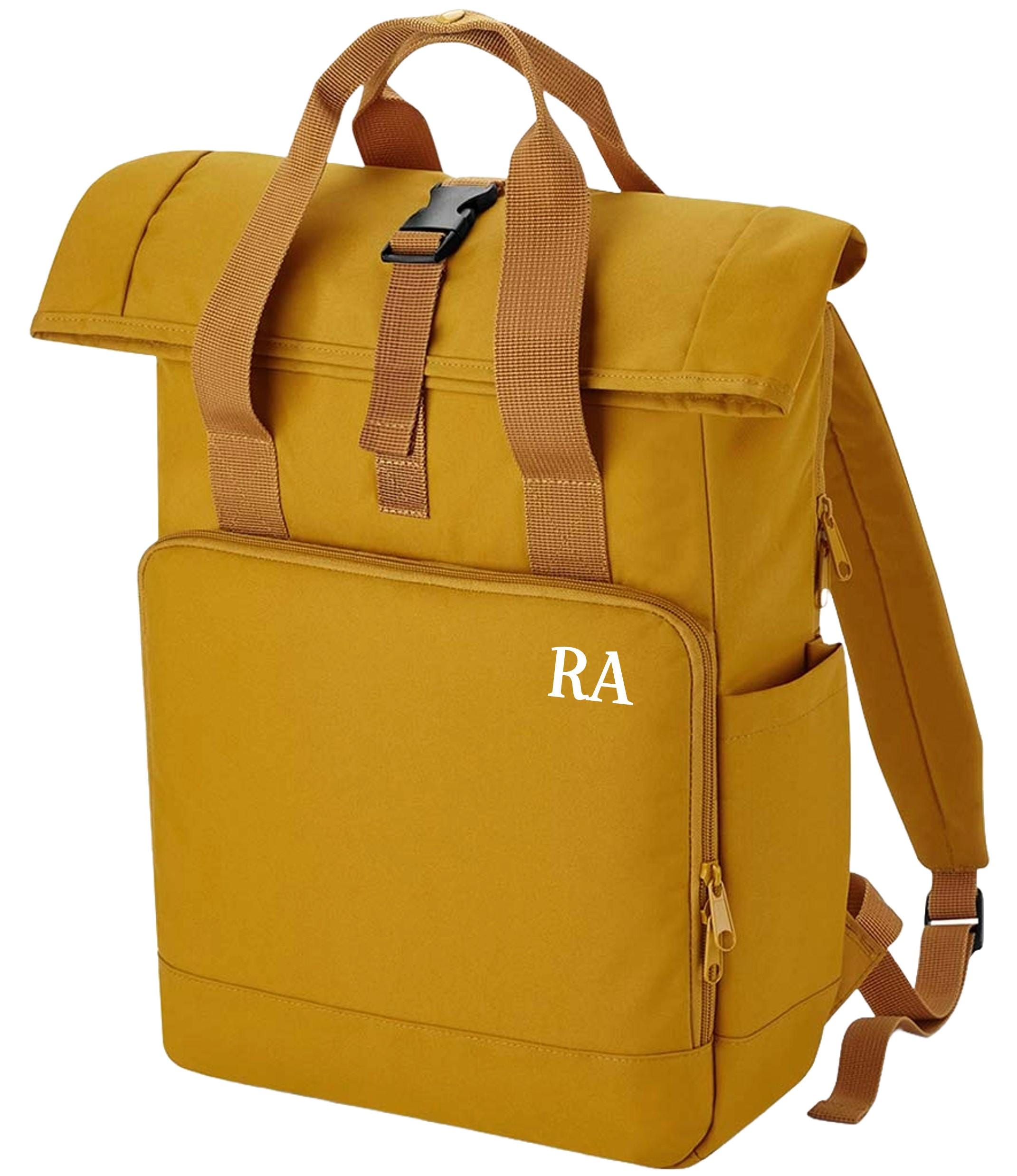 Personalised Initials Large Recycled Roll Top Laptop Backpack Custom School Rucksack College Bag