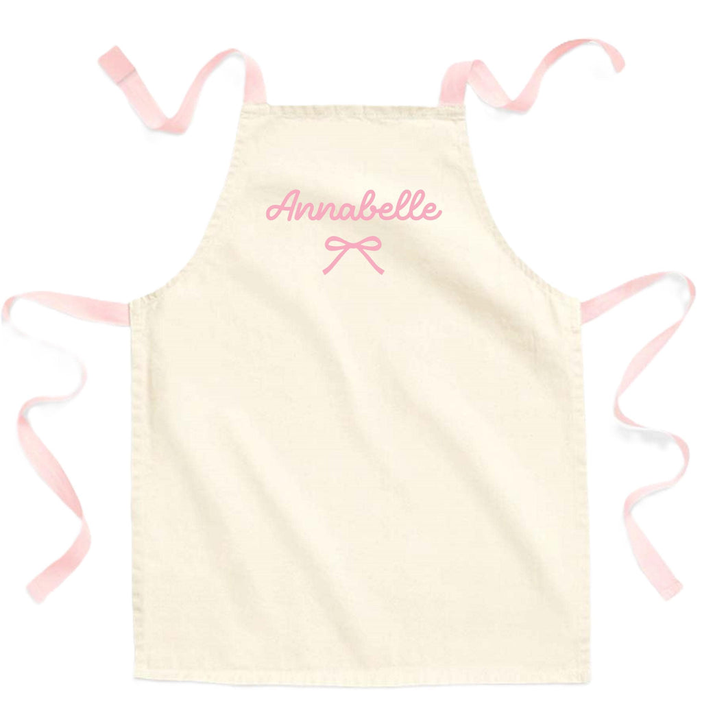 Girls Personalised Name Pink Bow Craft Apron Fairtrade Cotton Kitchen Baking Gift