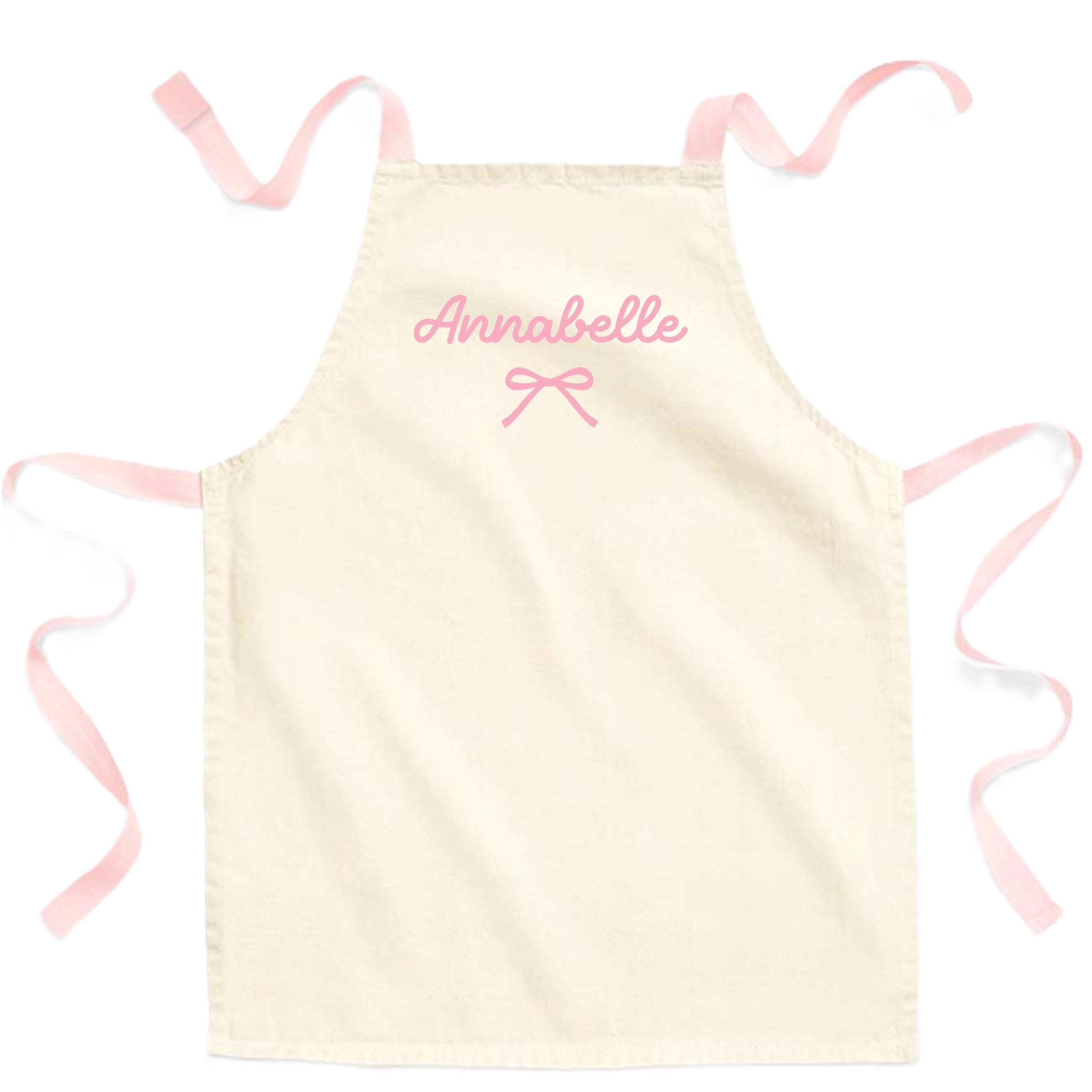 Girls Personalised Name Pink Bow Craft Apron Fairtrade Cotton Kitchen Baking Gift