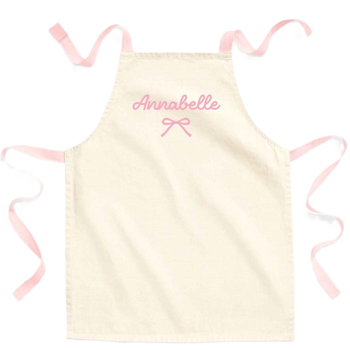 Girls Personalised Name Pink Bow Craft Apron Fairtrade Cotton Kitchen Baking Gift