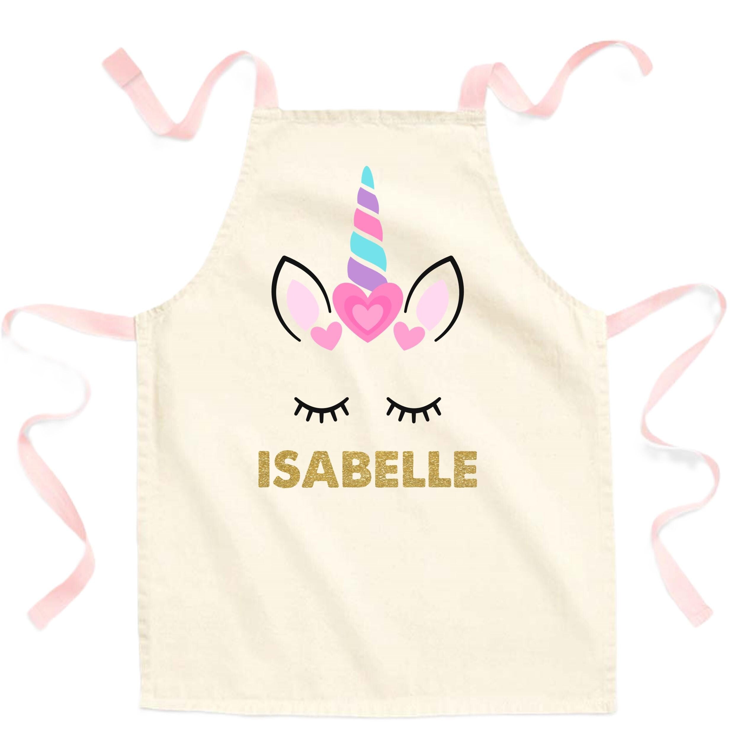 Girls Personalised Name Pink Unicorn Craft Apron Fairtrade Cotton Kitchen Baking Gift