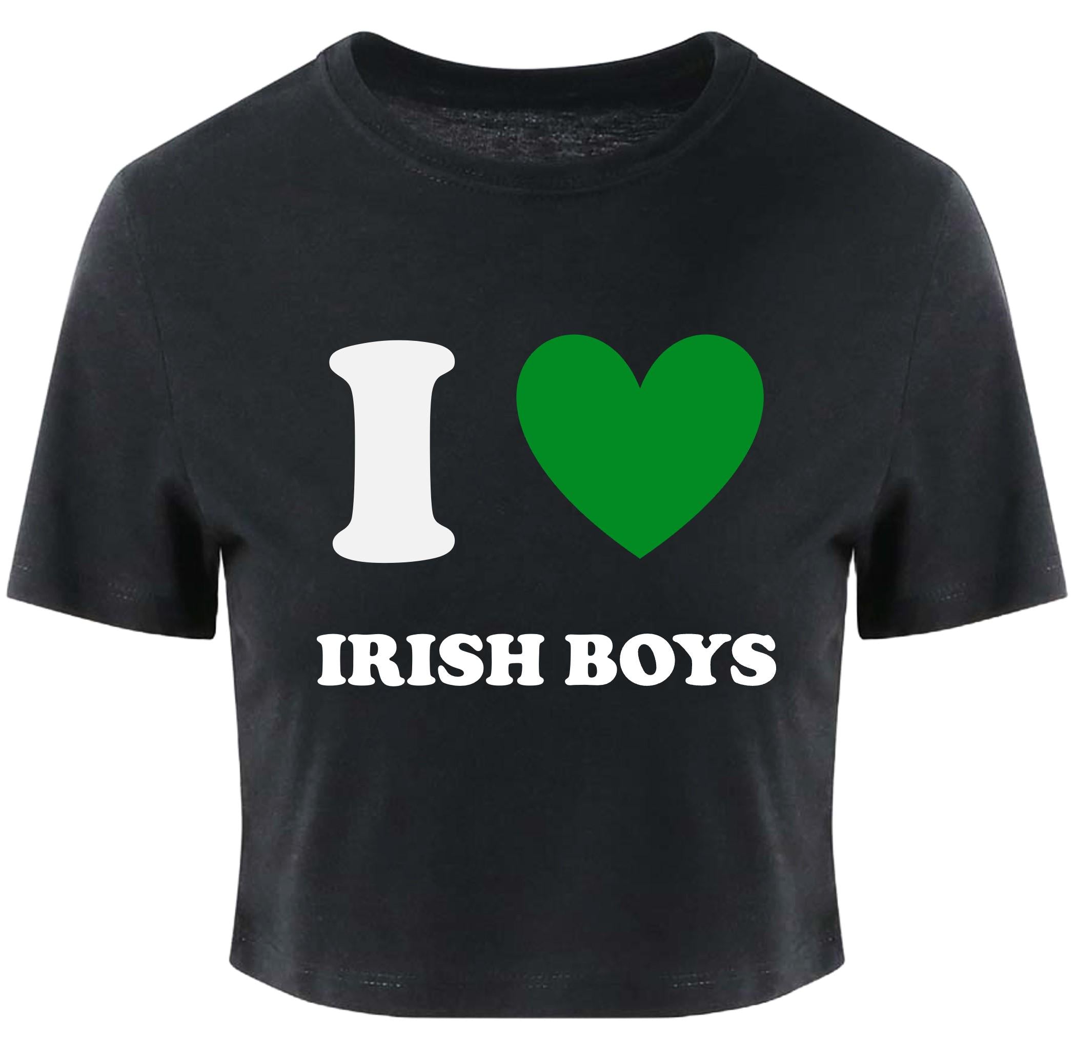 I Love Irish Boys Ladies Cropped Printed T-Shirt St Patricks Day Cute Y2K Baby Tee