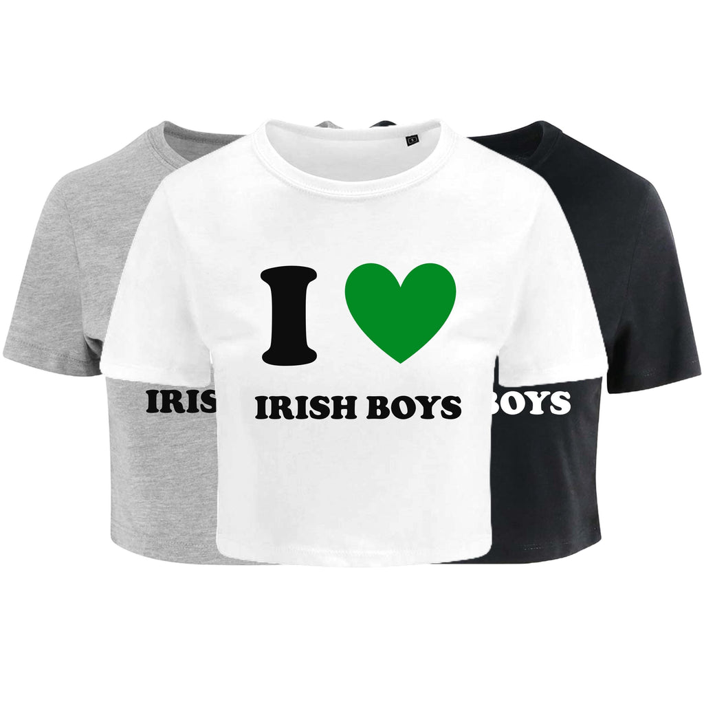 I Love Irish Boys Ladies Cropped Printed T-Shirt St Patricks Day Cute Y2K Baby Tee