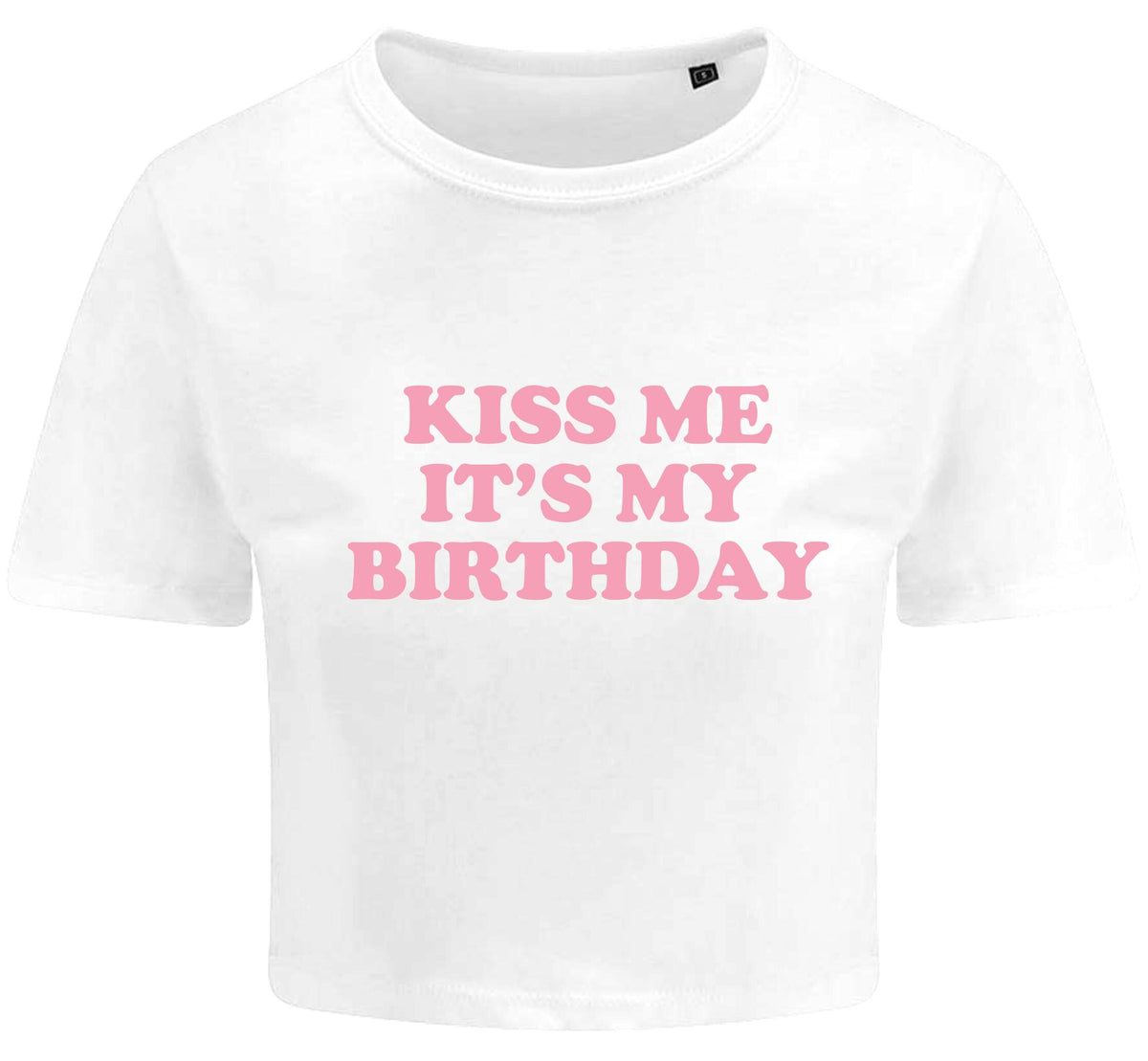 Kiss Me It's My Birthday Ladies Cropped Printed T-Shirt Cute Y2K Baby Tee
