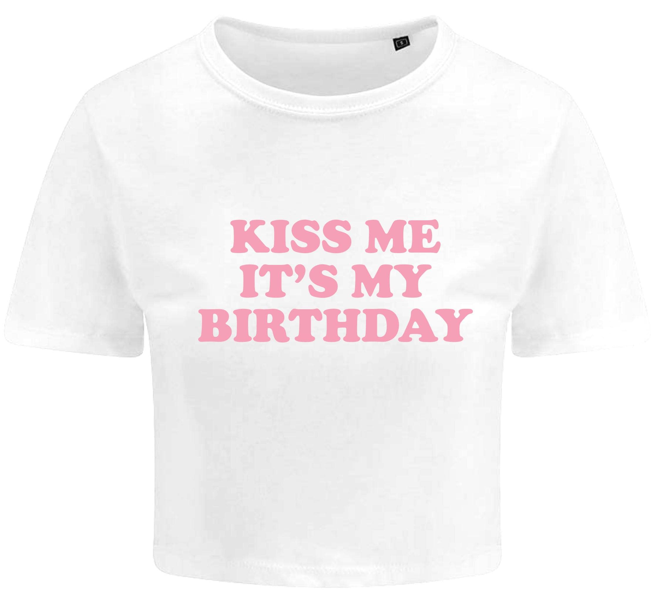 Kiss Me It's My Birthday Ladies Cropped Printed T-Shirt Cute Y2K Baby Tee