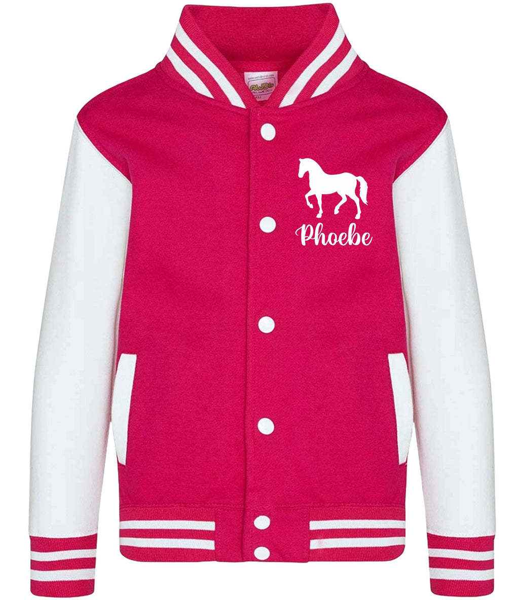 Kids Personalised Name Horse Riding Varsity Jacket Girls Custom Pony Rider Club
