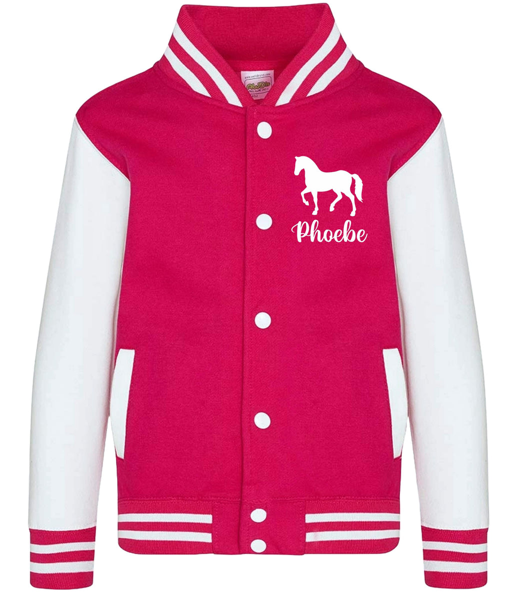 Kids Personalised Name Horse Riding Varsity Jacket Girls Custom Pony Rider Club