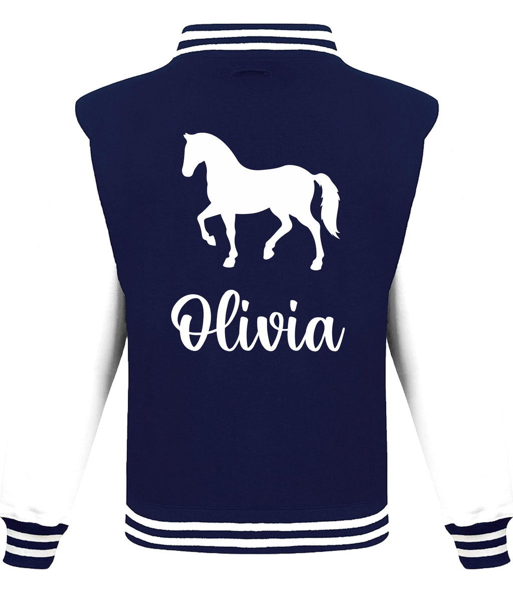Kids Personalised Name Horse Riding Varsity Jacket Girls Custom Pony Rider Club