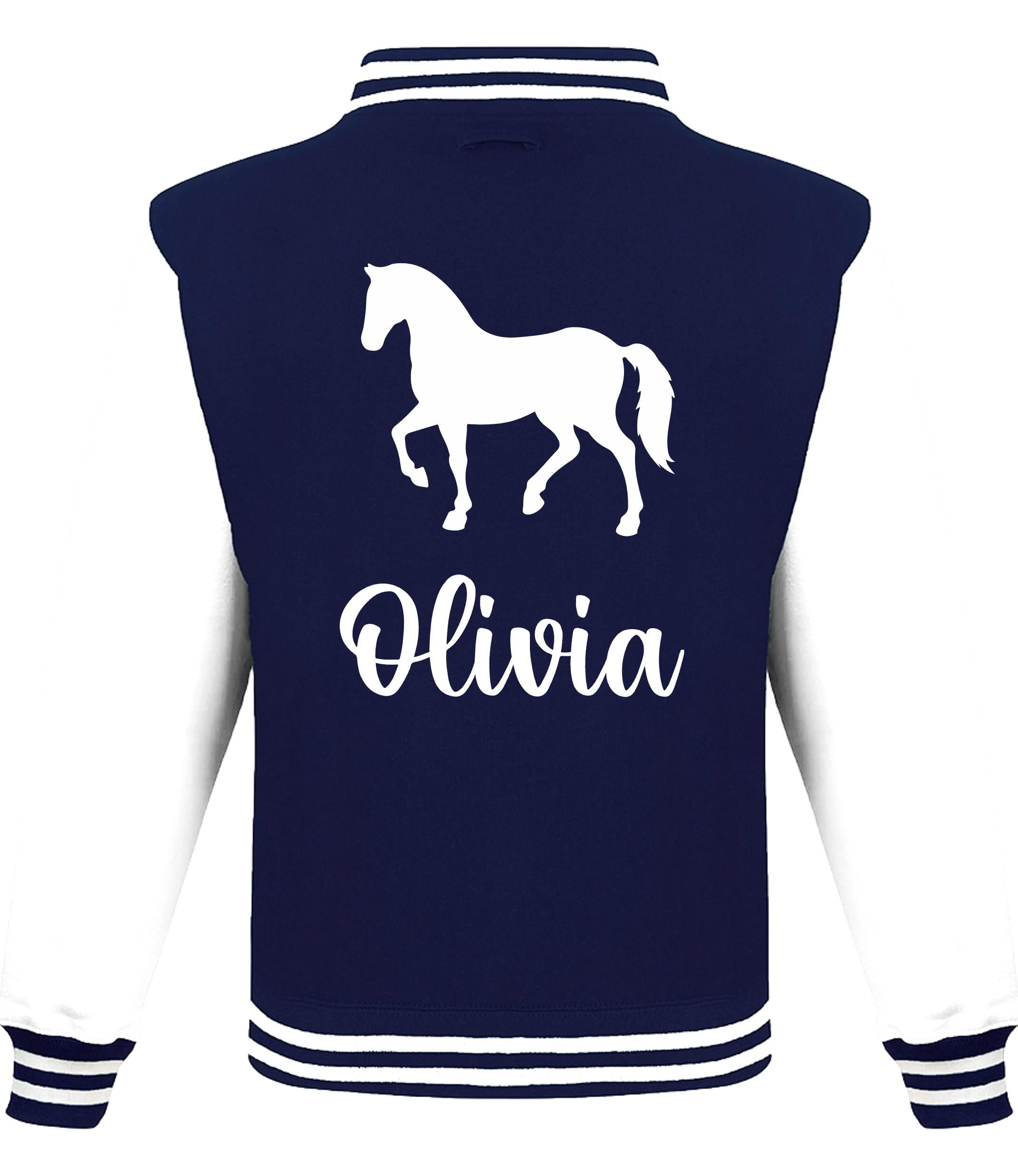 Kids Personalised Name Horse Riding Varsity Jacket Girls Custom Pony Rider Club