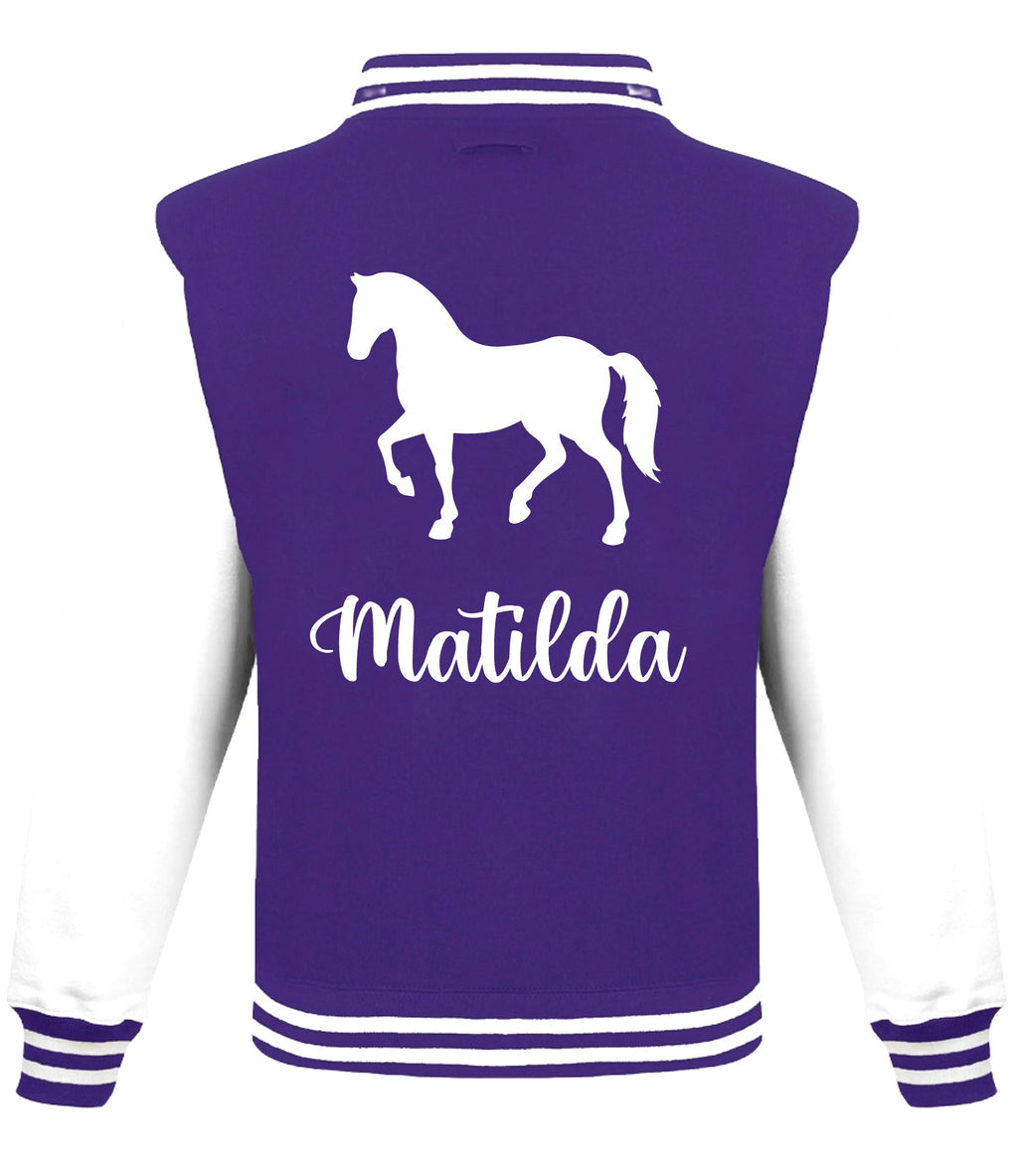 Kids Personalised Name Horse Riding Varsity Jacket Girls Custom Pony Rider Club