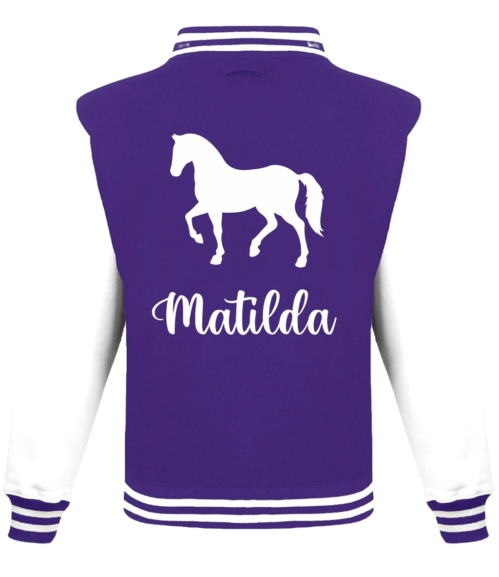 Kids Personalised Name Horse Riding Varsity Jacket Girls Custom Pony Rider Club