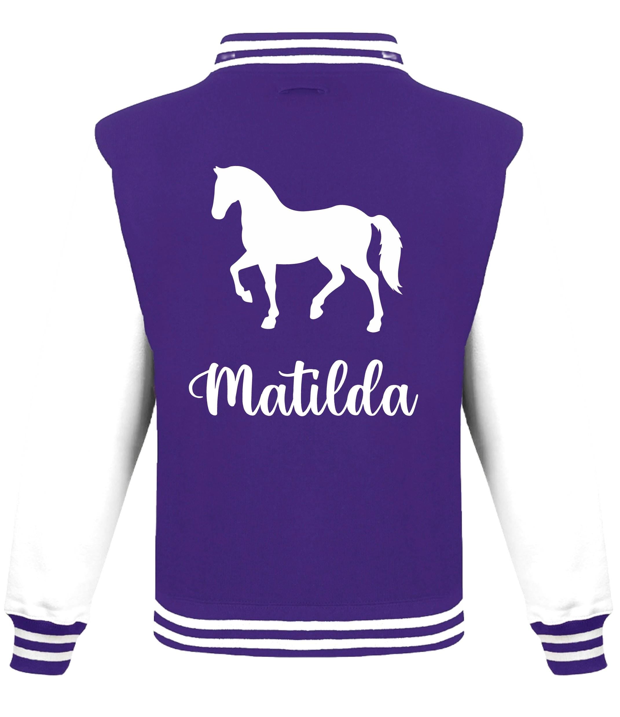 Kids Personalised Name Horse Riding Varsity Jacket Girls Custom Pony Rider Club