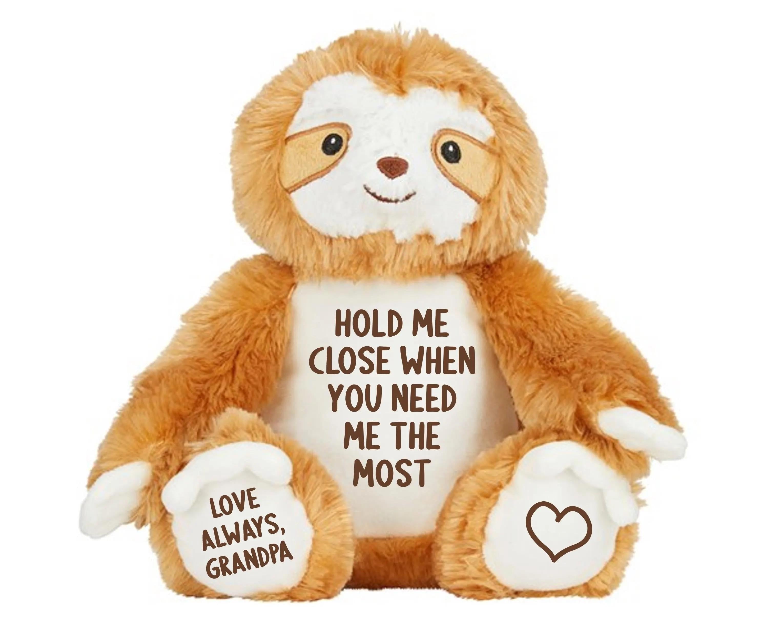 Personalised Hold Me Close Keepsake Gift Brown Sloth Plush Teddy Bear Cuddly Toy