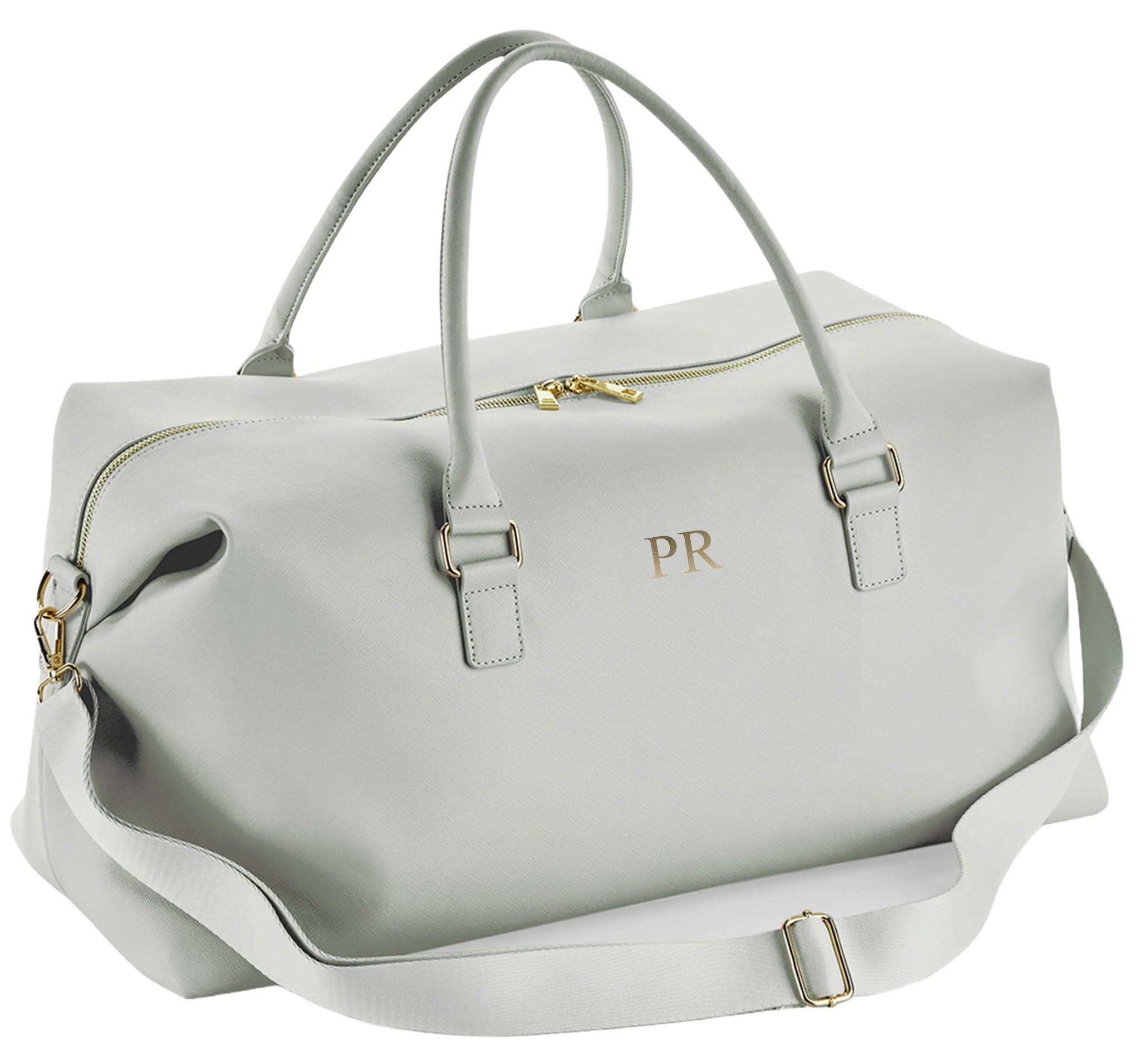 Personalised Initials Vegan Faux Leather Weekend Holdall Bag With Detachable Strap - Custom Monogram Gifts For Her