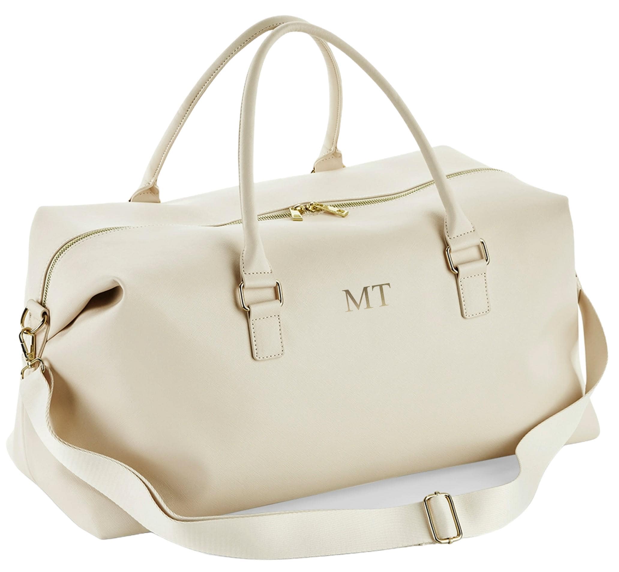 Personalised Initials Vegan Faux Leather Weekend Holdall Bag With Detachable Strap - Custom Monogram Gifts For Her