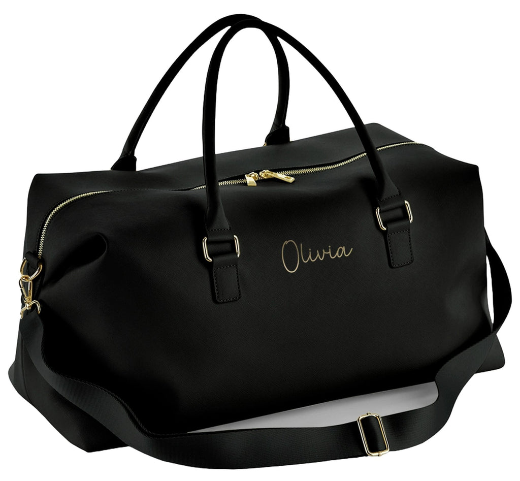 Personalised Name Vegan Faux Leather Weekend Holdall Bag With Detachable Strap - Custom Monogram Gifts For Her