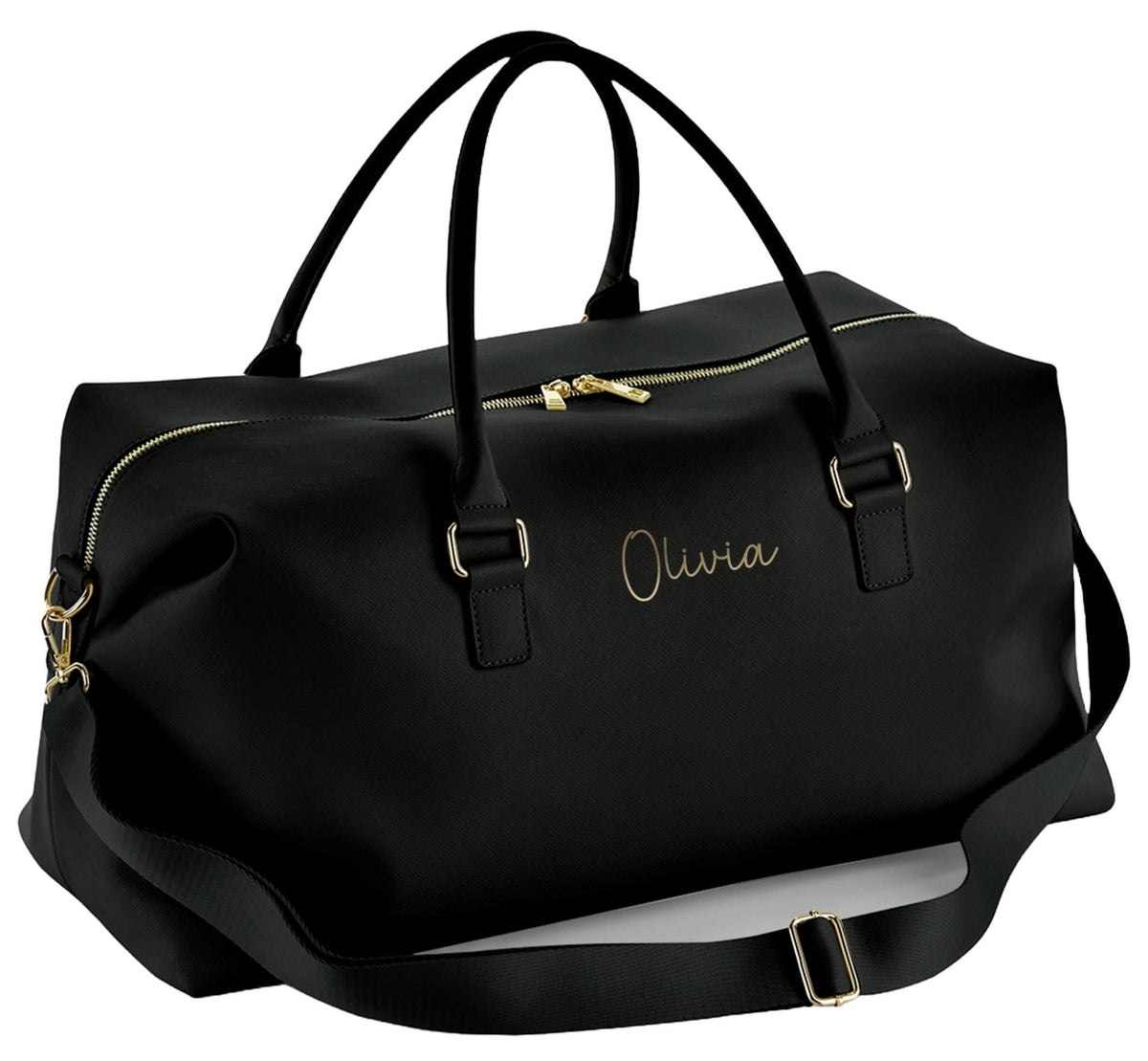 Personalised Name Vegan Faux Leather Weekend Holdall Bag With Detachable Strap - Custom Monogram Gifts For Her