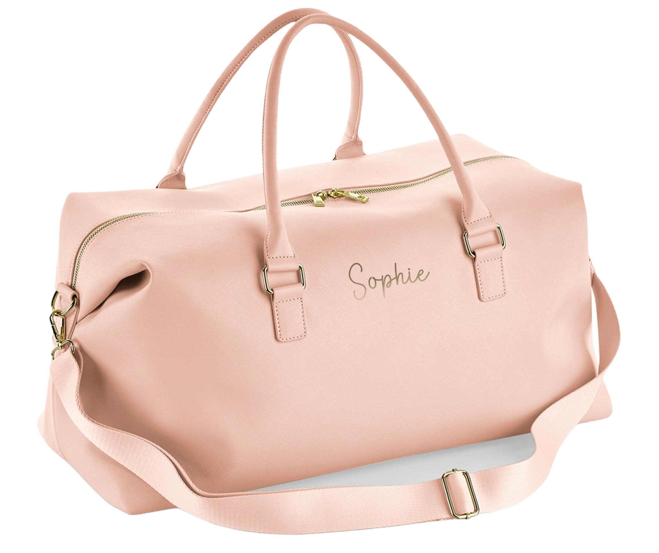 Personalised Name Vegan Faux Leather Weekend Holdall Bag With Detachable Strap - Custom Monogram Gifts For Her