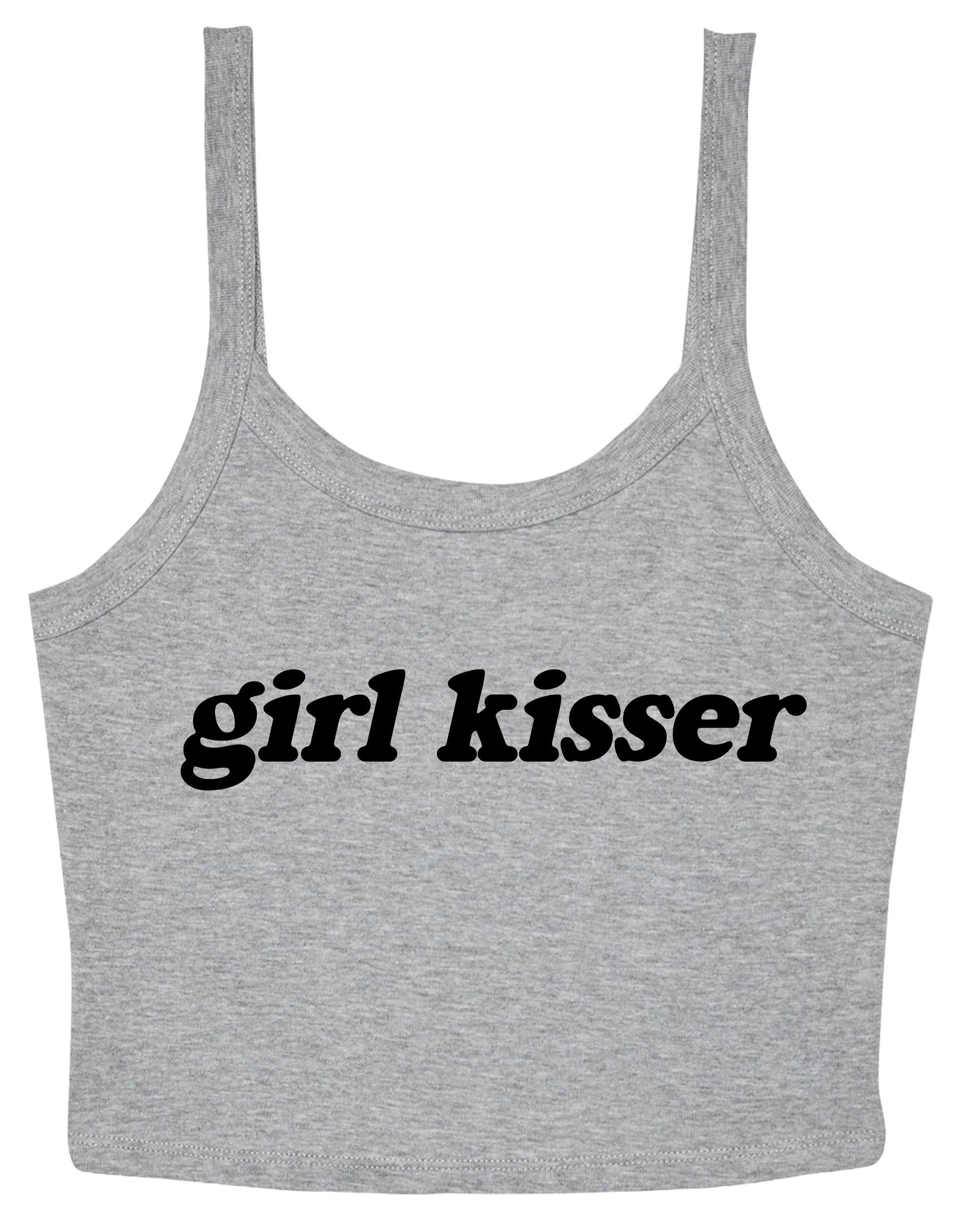 Girl Kisser Ladies Cropped Printed Strappy Vest LGBTQ+ Gay Lesbian Bisexual Queer Pride Cute Y2K Baby Tee