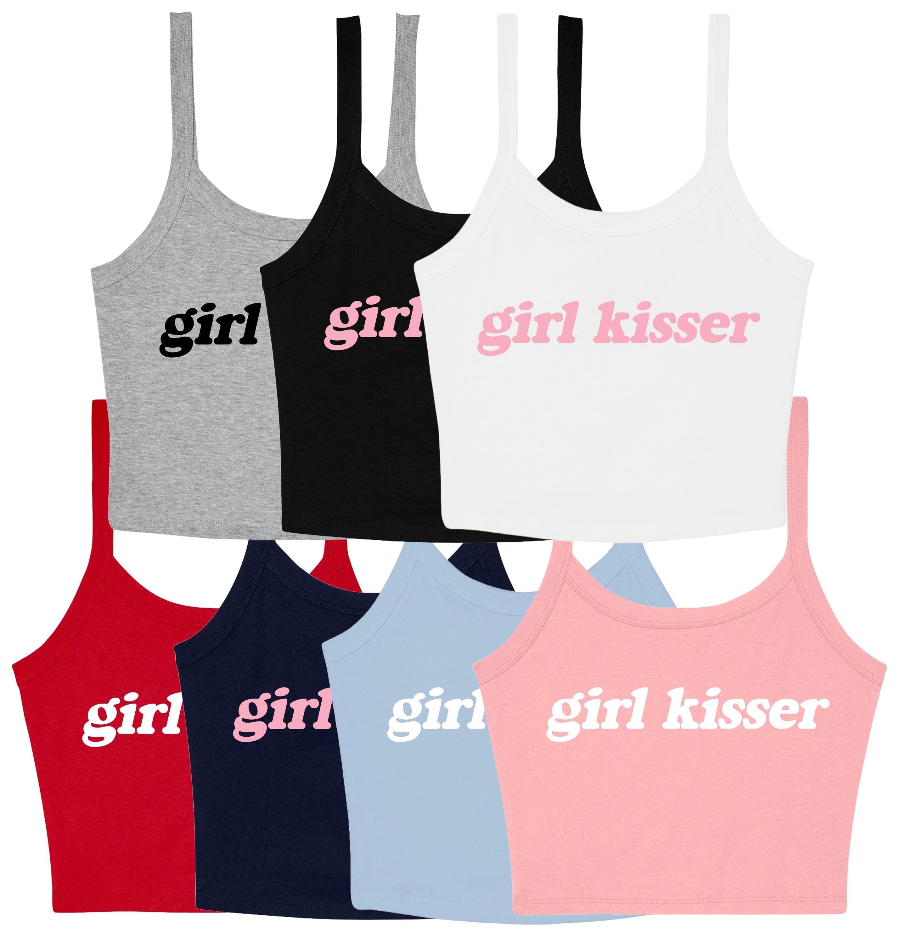 Girl Kisser Ladies Cropped Printed Strappy Vest LGBTQ+ Gay Lesbian Bisexual Queer Pride Cute Y2K Baby Tee