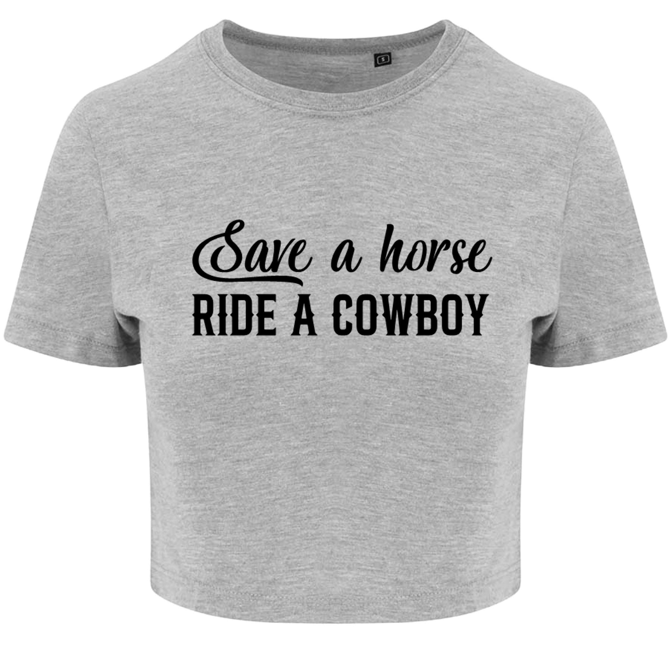 Save a Horse Ride A Cowboy Ladies Cropped Printed T-Shirt Cute Y2K Baby Tee