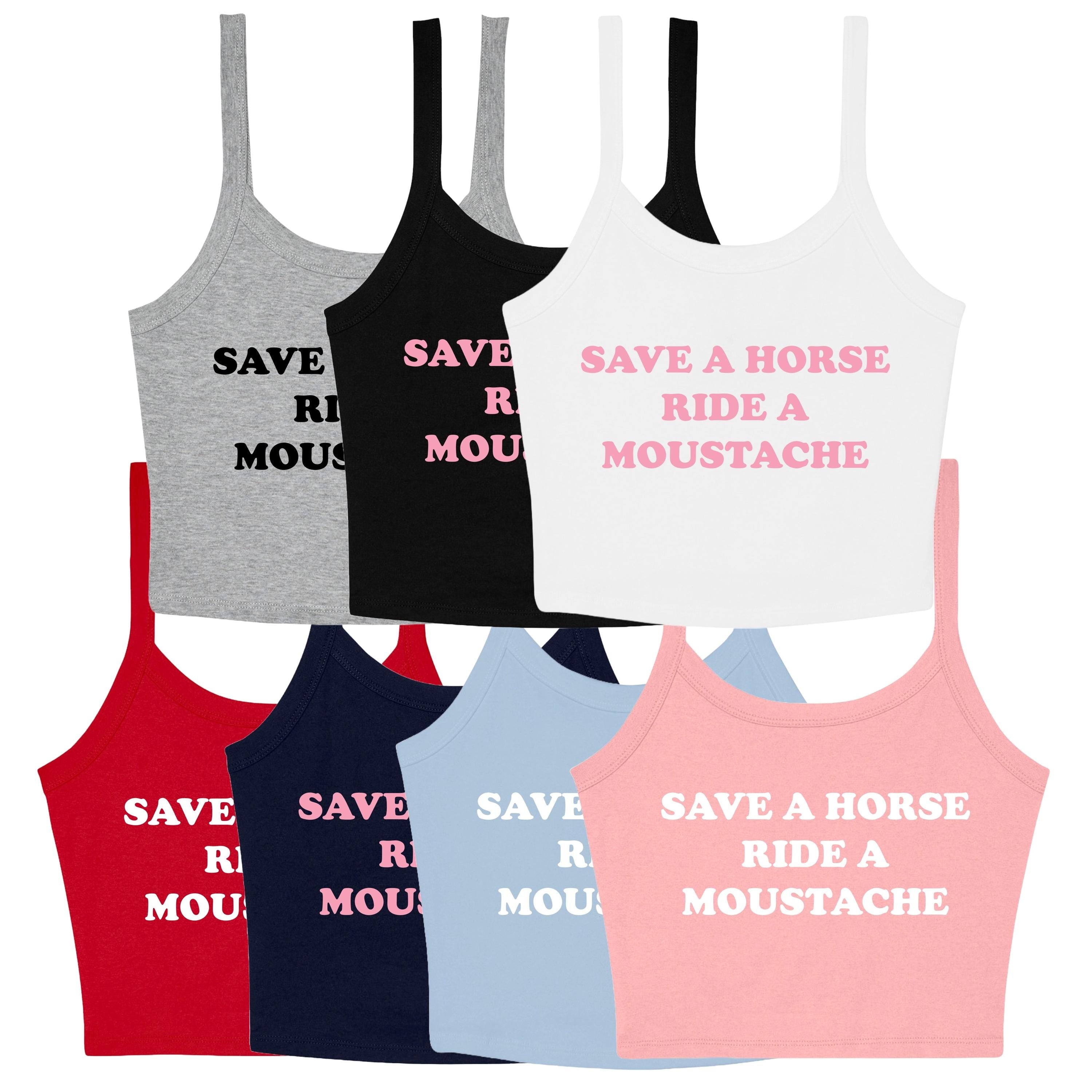 Save a Horse Ride A Moustache Ladies Cropped Printed Strappy Vest Cute Y2K Baby Tee