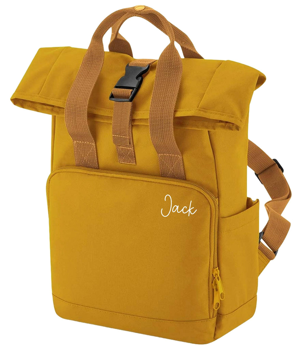 Personalised Name Small Recycled Roll Top Backpack Custom School Rucksack Nursery Bag