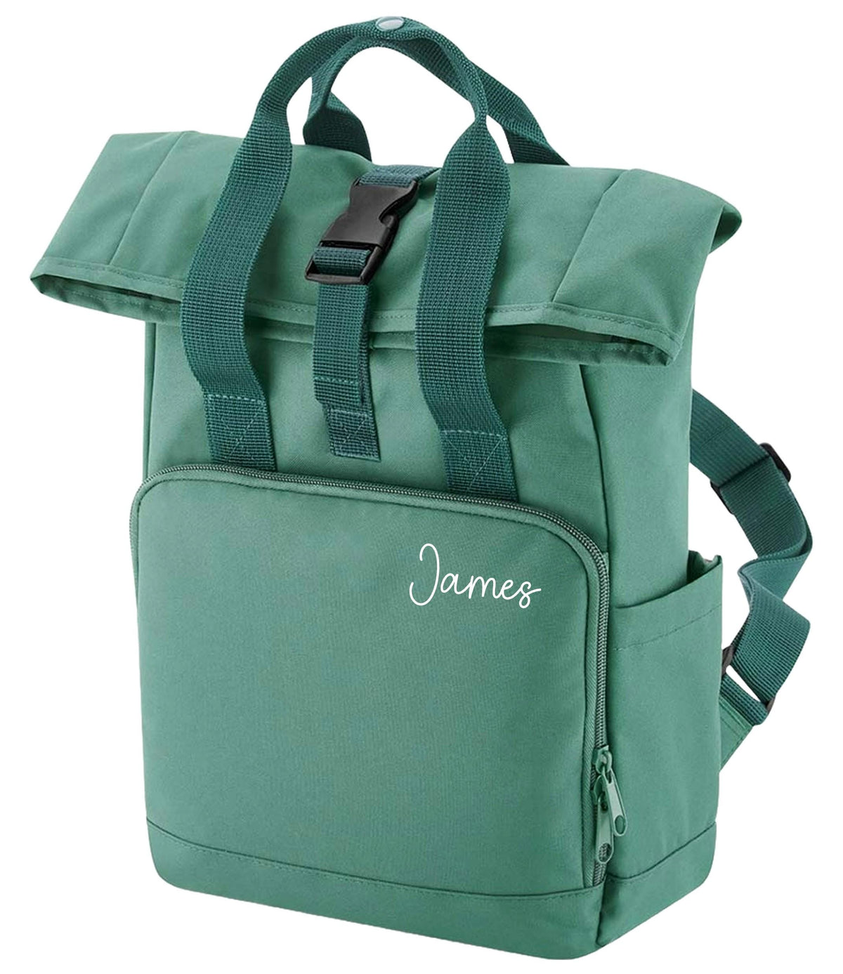 Personalised Name Small Recycled Roll Top Backpack Custom School Rucksack Nursery Bag