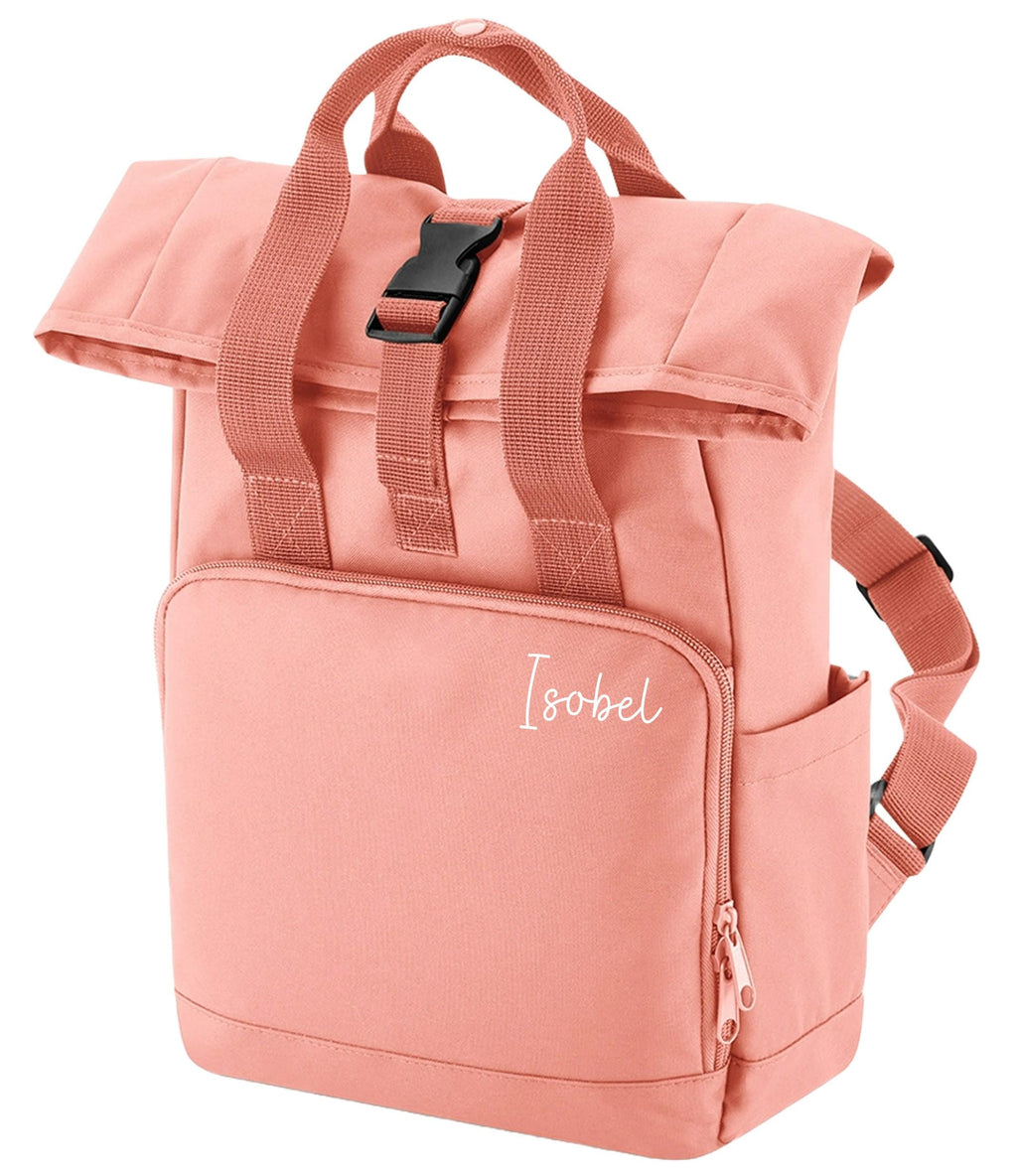 Personalised Name Small Recycled Roll Top Backpack Custom School Rucksack Nursery Bag