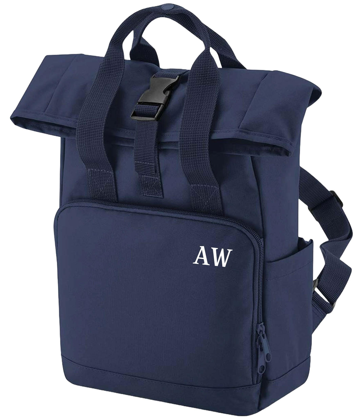Personalised Initials Small Recycled Roll Top Backpack Custom School Rucksack Nursery Bag