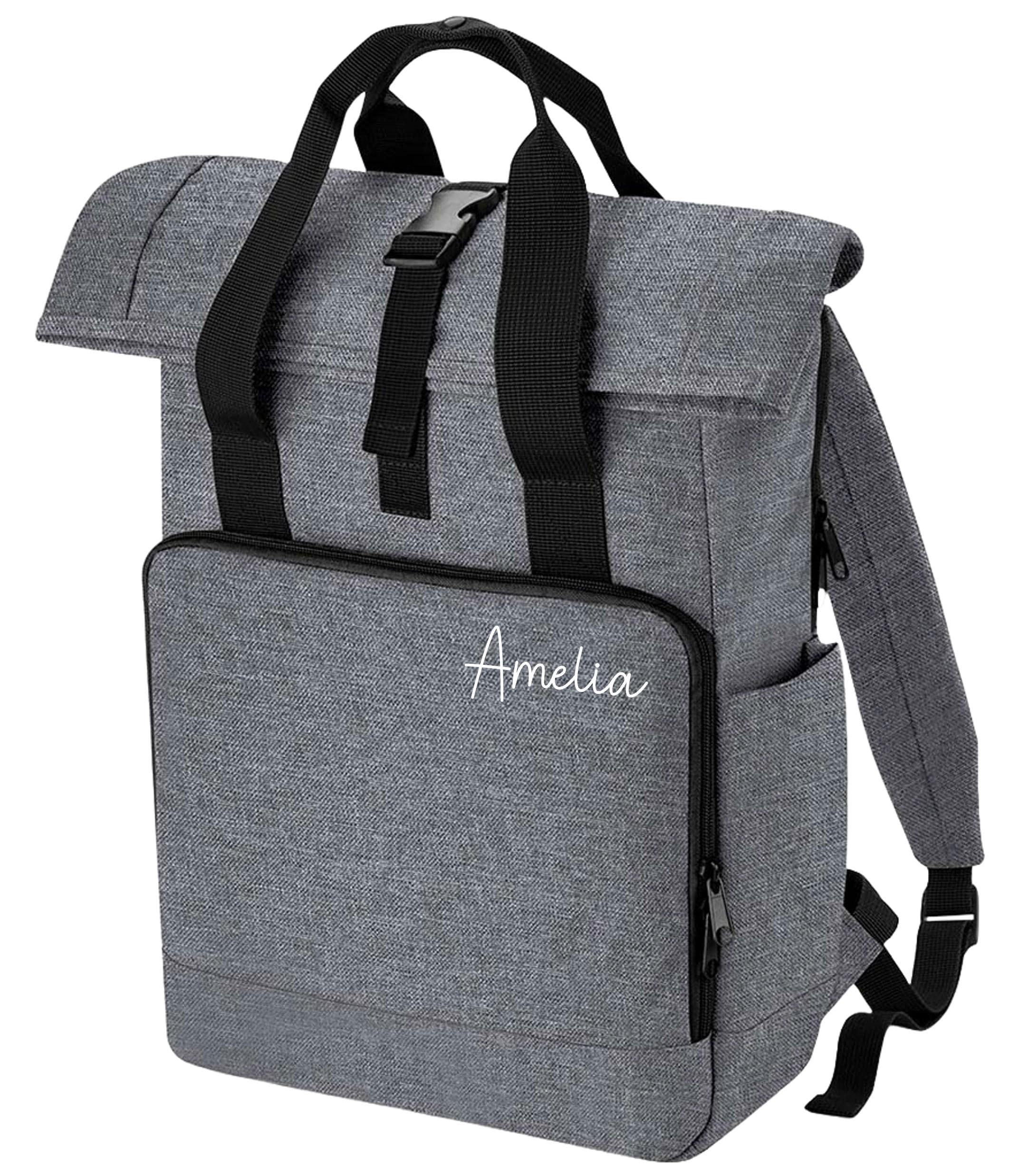 Personalised Name Large Recycled Roll Top Laptop Backpack Custom School Rucksack College Bag