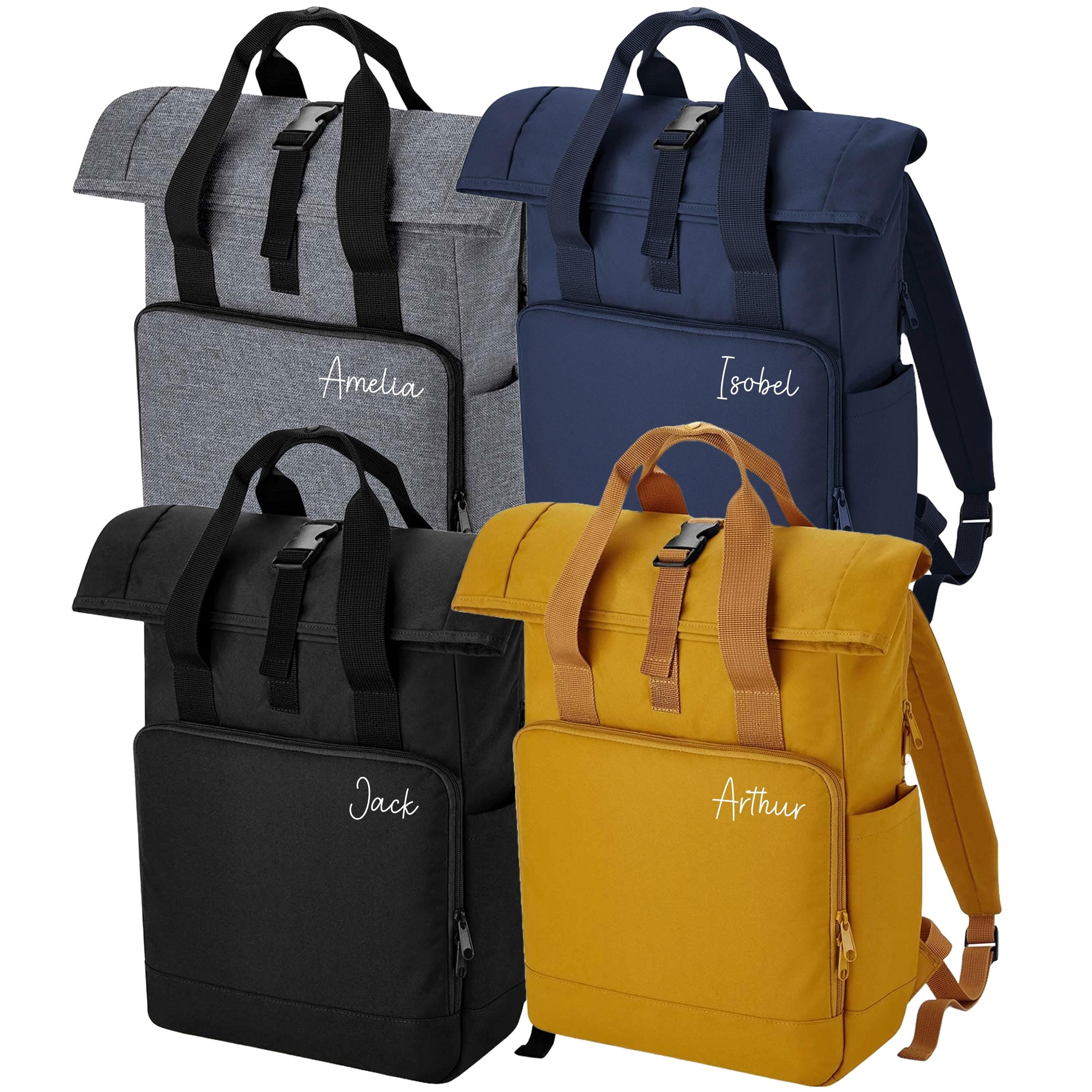 Personalised Name Large Recycled Roll Top Laptop Backpack Custom School Rucksack College Bag