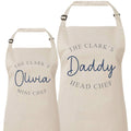 Personalised Name Head Chef & Mini Chef Aprons - Adults Childrens Matching Family Surname Natural Beige
