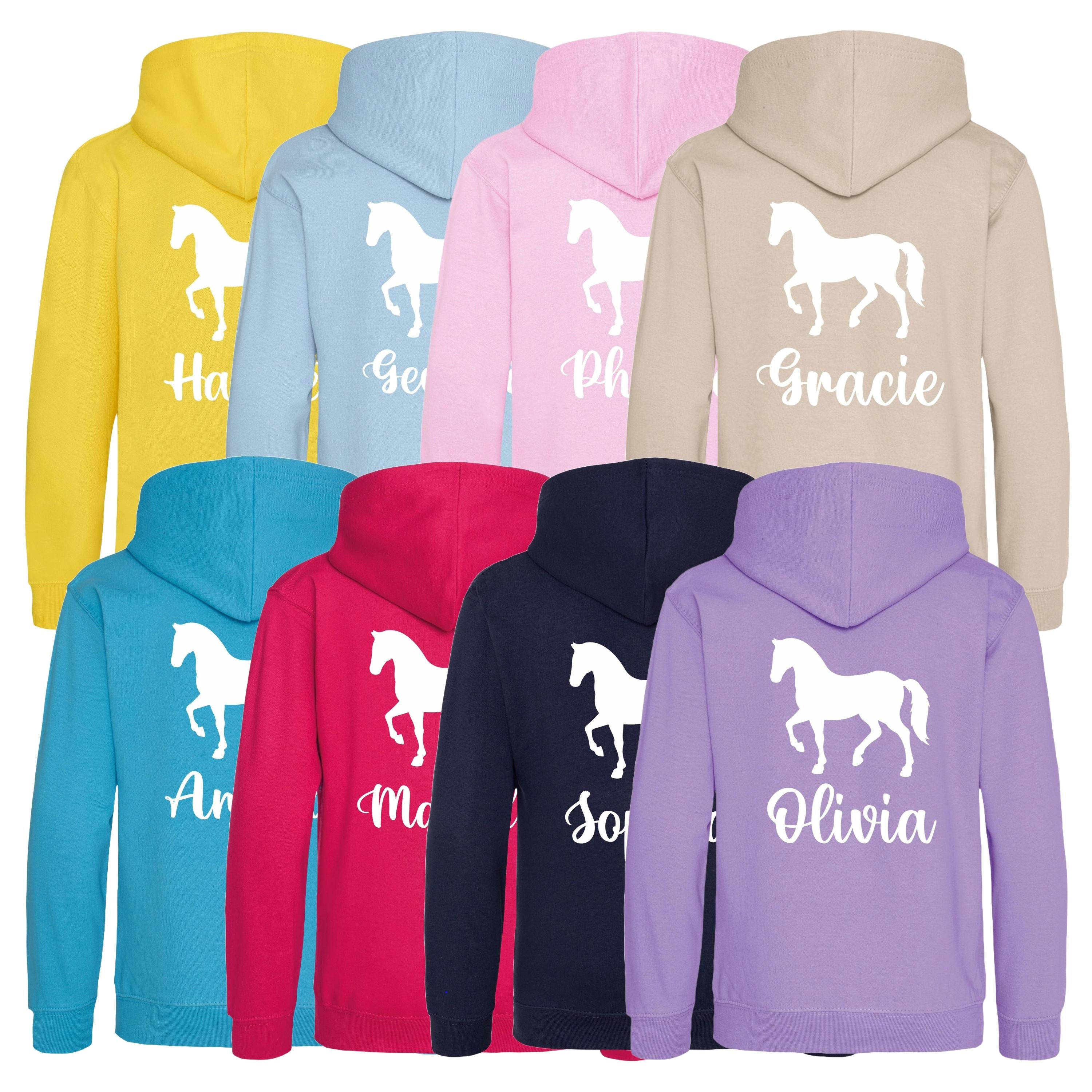 Girls Personalised Name Horse Riding Hoodie Pony Rider Club Sweatshirt Jacket