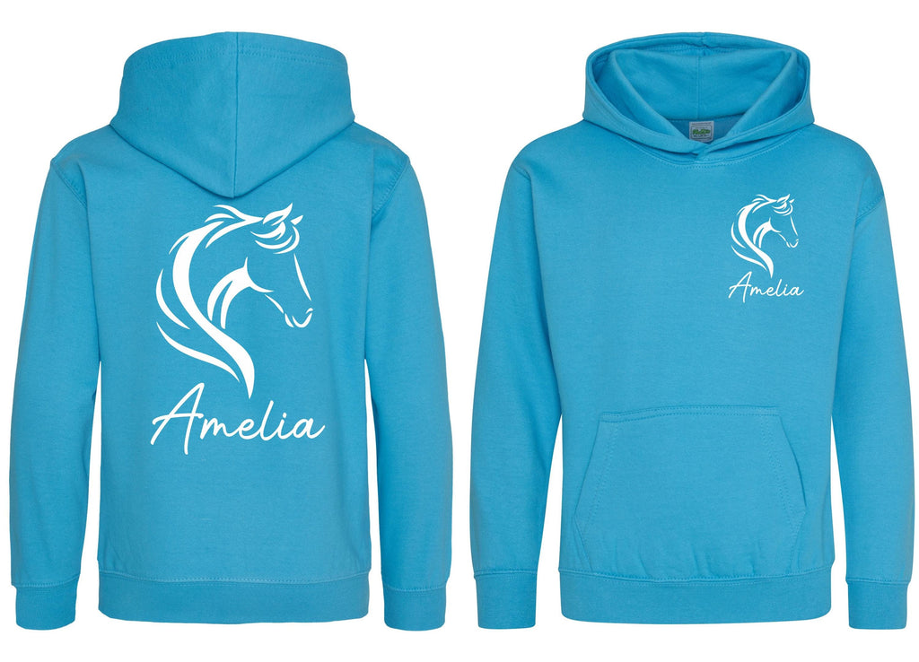 Girls Personalised Name Horse Riding Hoodie Pony Rider Club Sweatshirt Jacket