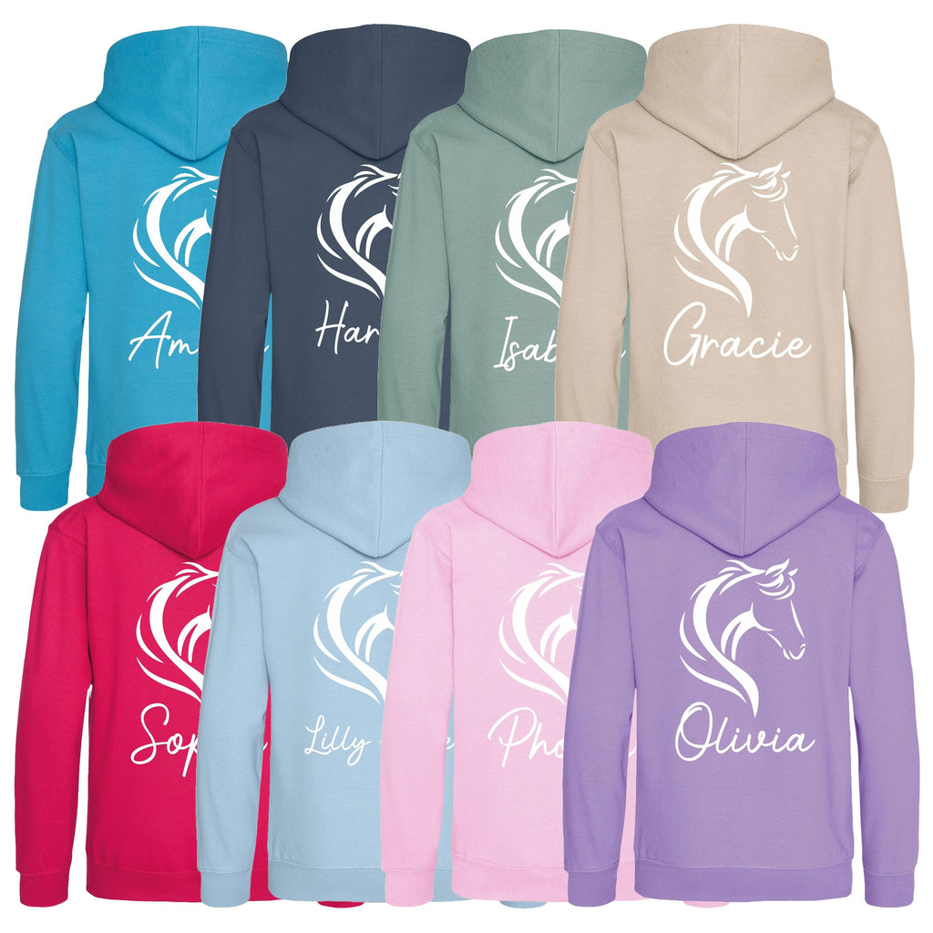 Girls Personalised Name Horse Riding Hoodie Pony Rider Club Sweatshirt Jacket