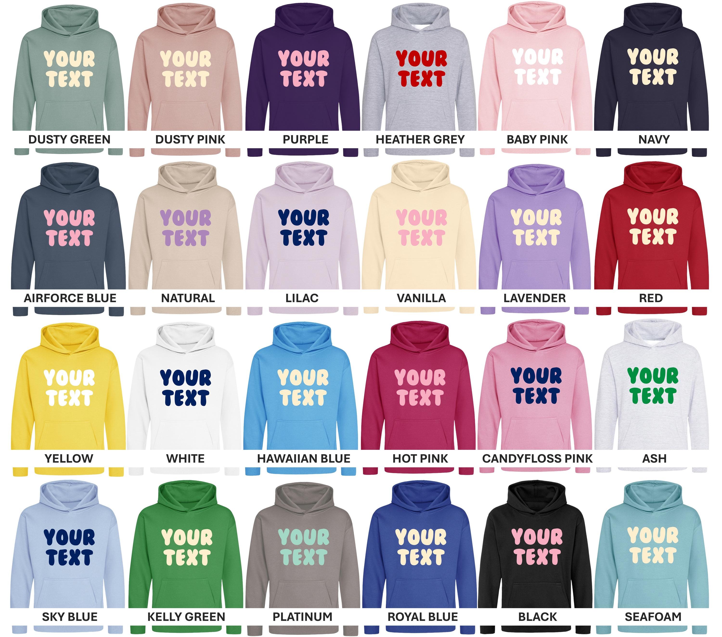 Personalised Bubble Font Text Hoodie (Kids & Adults Sizes) Custom Name Your Design Girls Boys Ladies Mens
