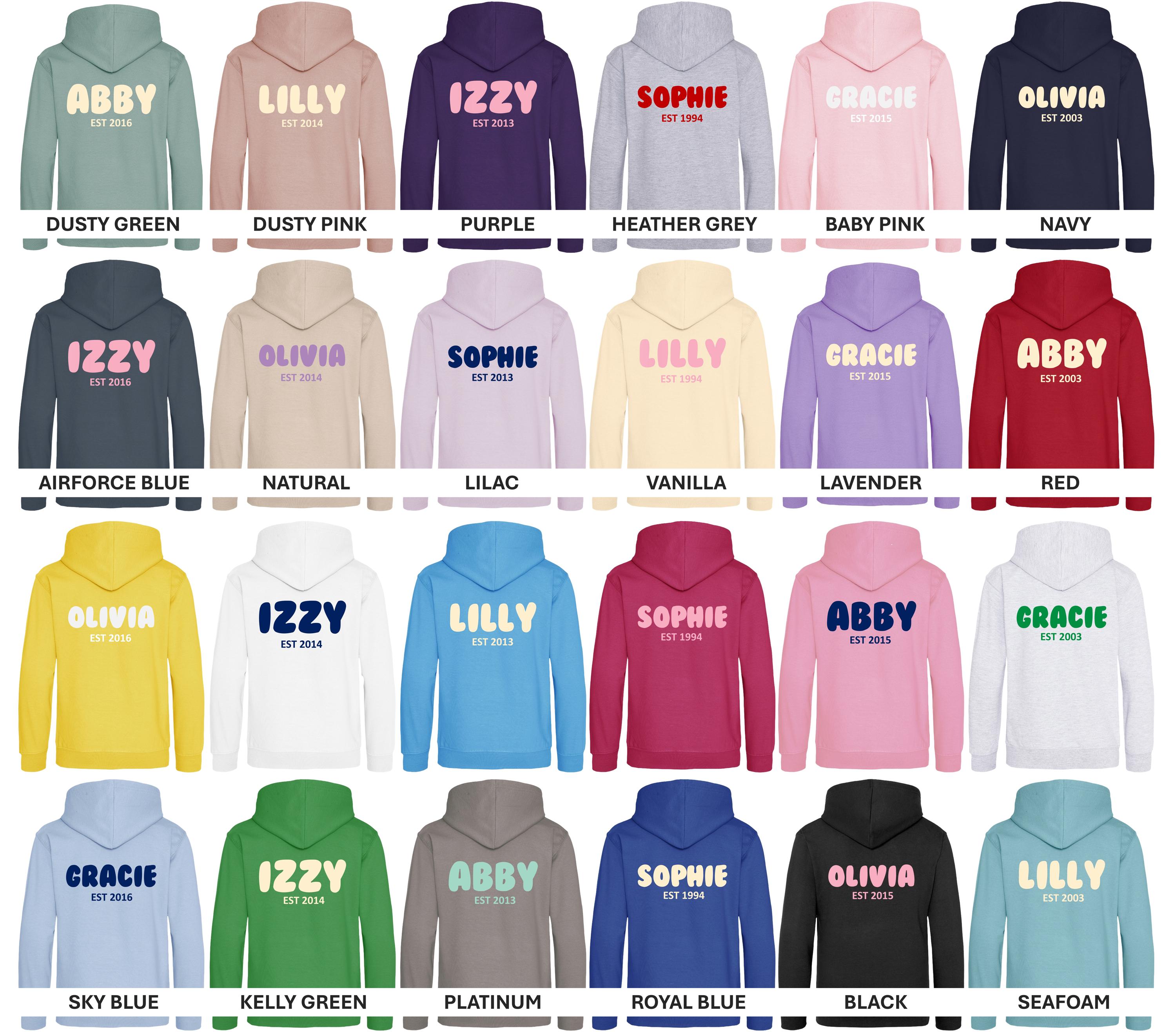 Personalised Bubble Font Name Hoodie (Kids & Adults Sizes) Custom Text Year Established Design