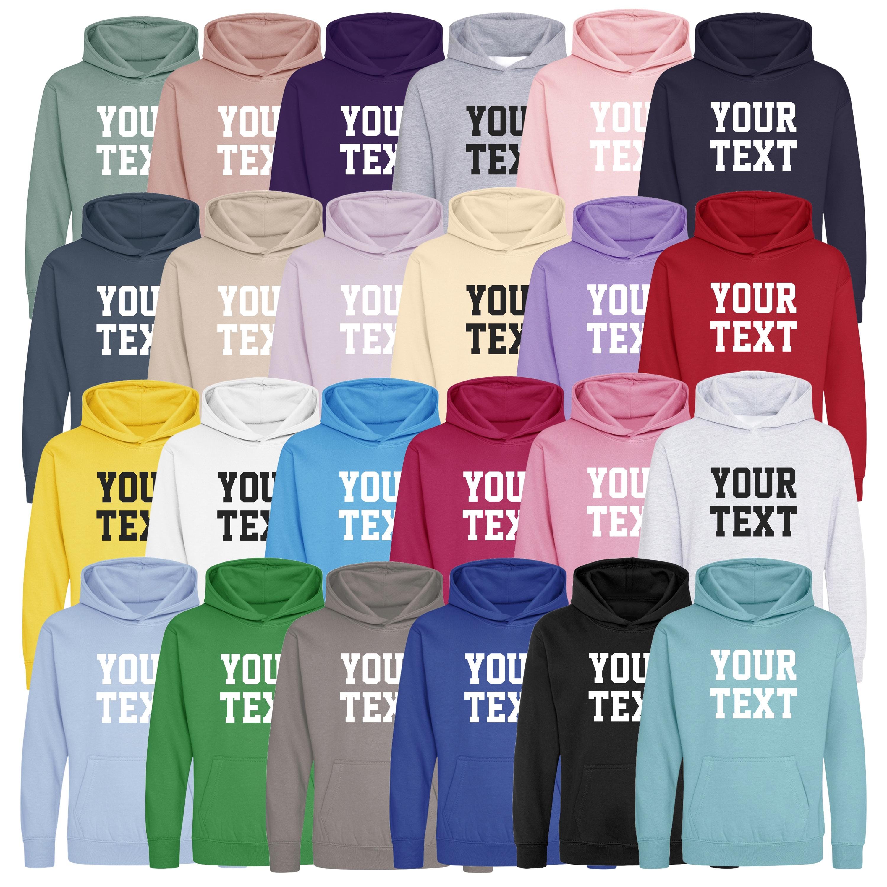 Personalised Your Text Varsity Hoodie (Kids & Adults Sizes) Custom Name Design Girls Boys Ladies Mens
