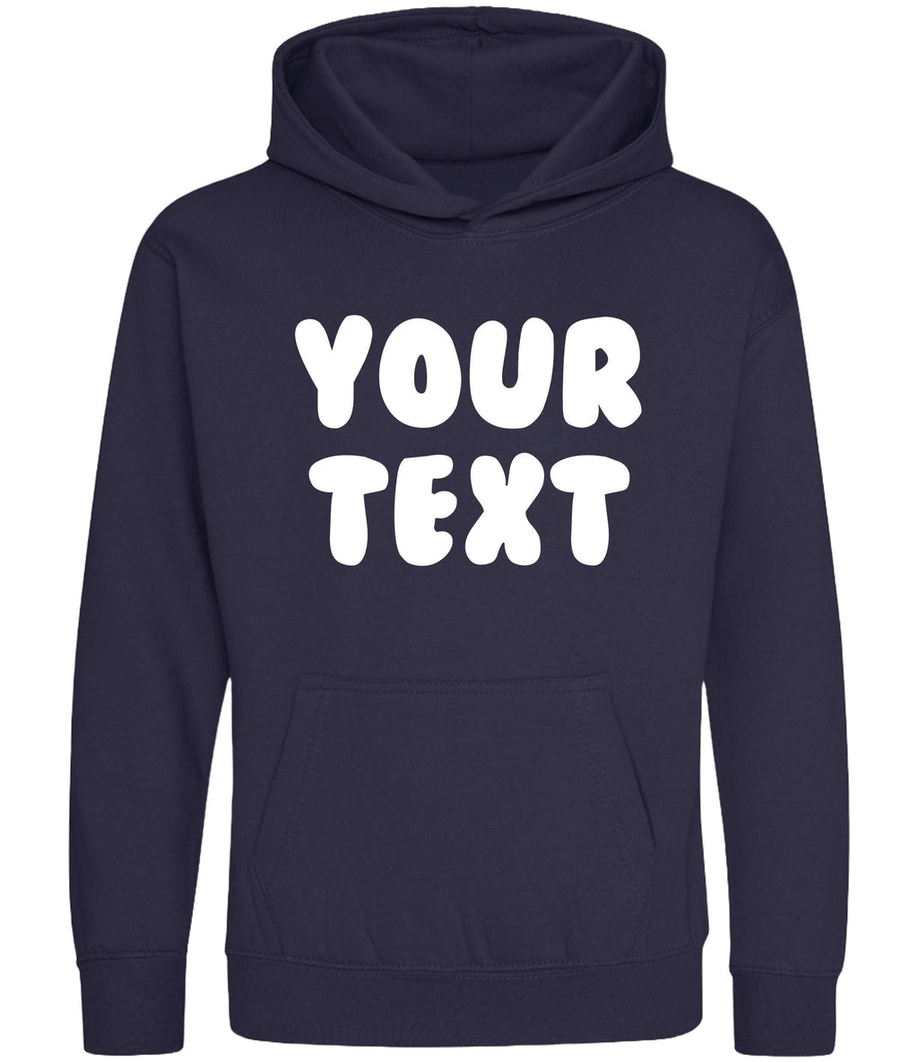 Personalised Bubble Font Text Hoodie (Kids & Adults Sizes) Custom Name Your Design Girls Boys Ladies Mens