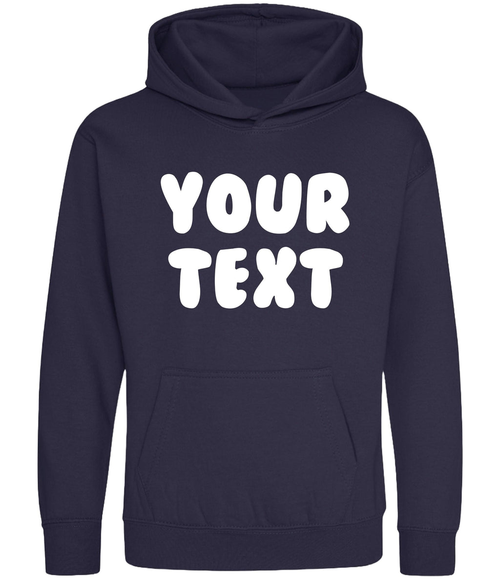 Personalised Bubble Font Text Hoodie (Kids & Adults Sizes) Custom Name Your Design Girls Boys Ladies Mens