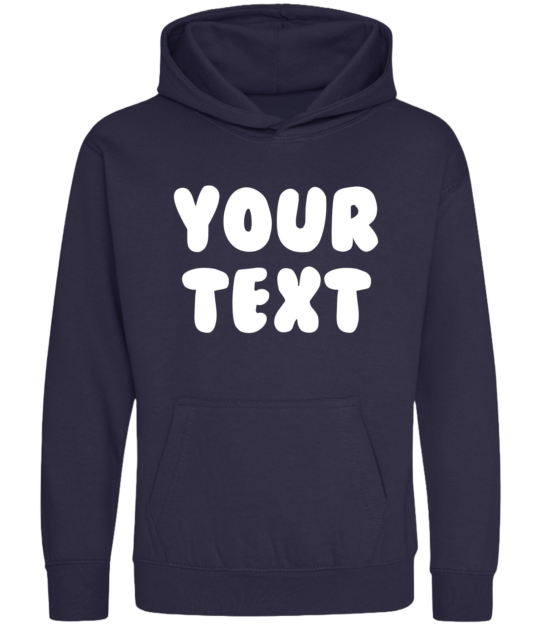 Personalised Bubble Font Text Hoodie (Kids & Adults Sizes) Custom Name Your Design Girls Boys Ladies Mens