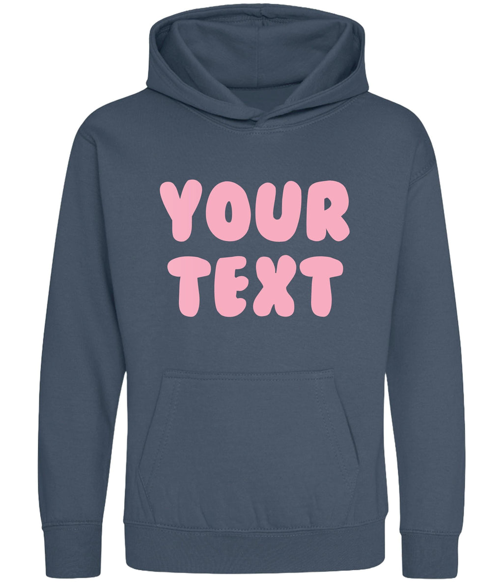 Personalised Bubble Font Text Hoodie (Kids & Adults Sizes) Custom Name Your Design Girls Boys Ladies Mens