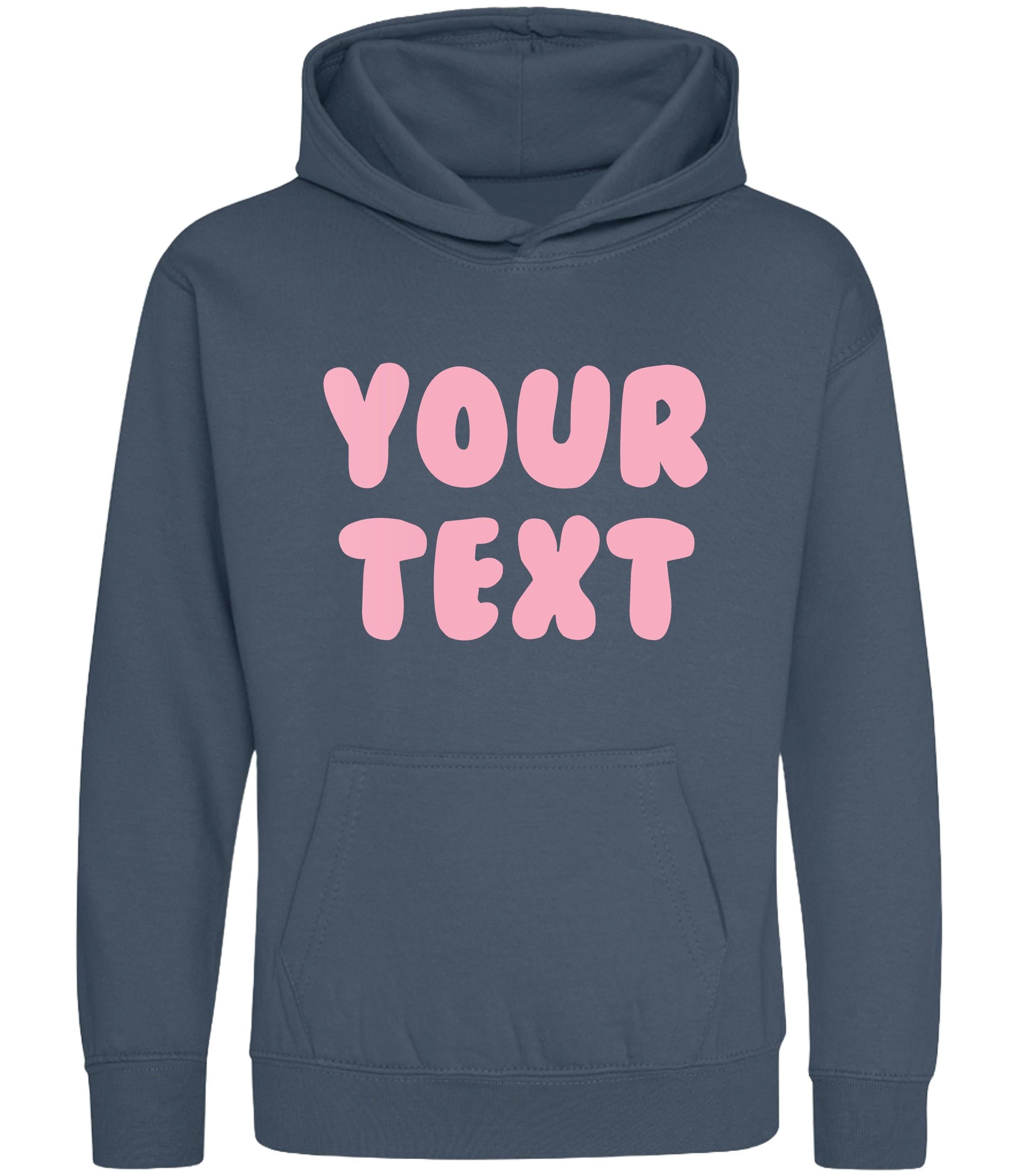 Personalised Bubble Font Text Hoodie (Kids & Adults Sizes) Custom Name Your Design Girls Boys Ladies Mens